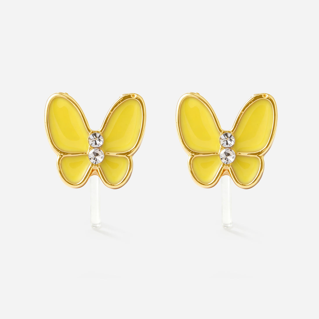 Sparkling Yellow Butterfly Clip-On Earrings - product view