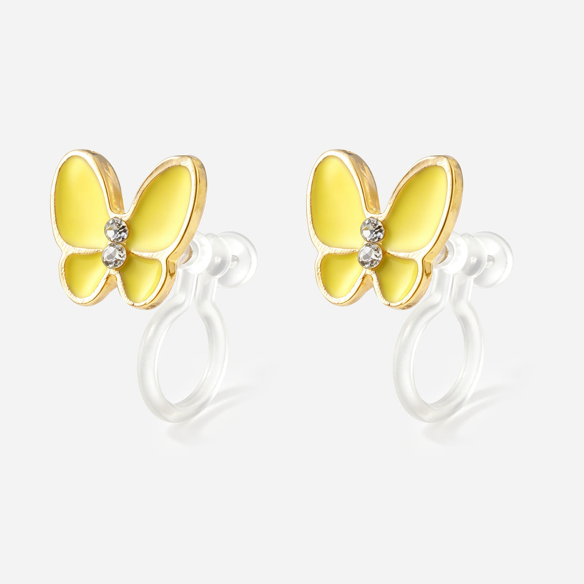Sparkling Yellow Butterfly Clip-On Earrings - resin clip detail