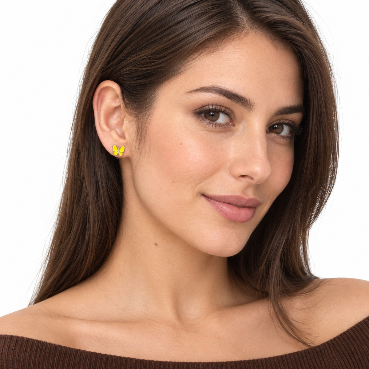 Sparkling Yellow Butterfly Clip-On Earrings - worn on the ear