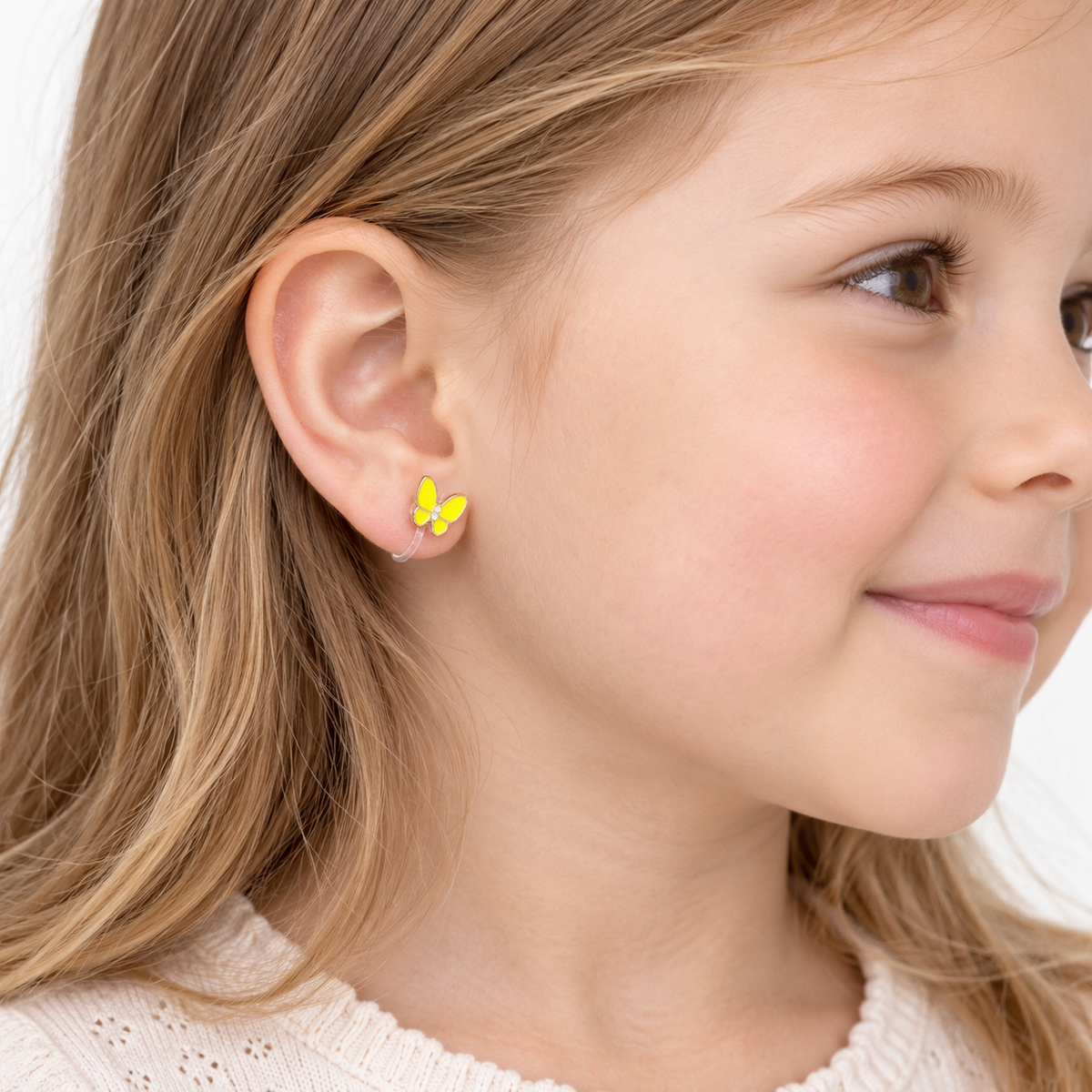 Sparkling Yellow Butterfly Clip-On Earrings - worn on the ear
