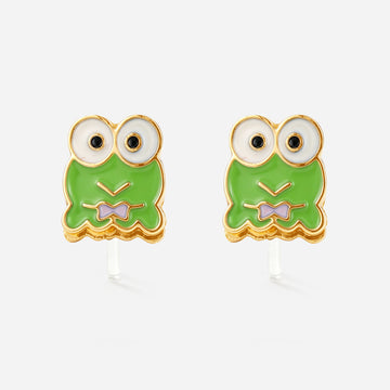 Little Green Frog Clip-On Earrings - resin clip detail