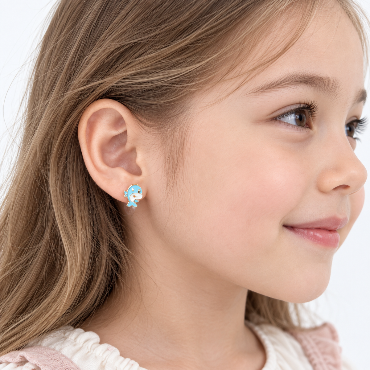 Little Blue Whale Clip-On Earrings - worn on the ear