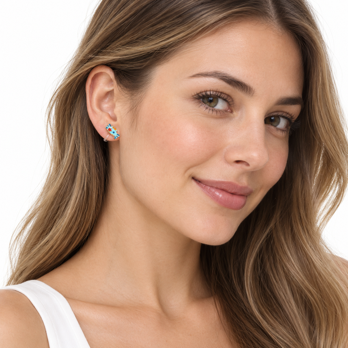 Starry Blue Fish Clip-On Earrings - worn on the ear