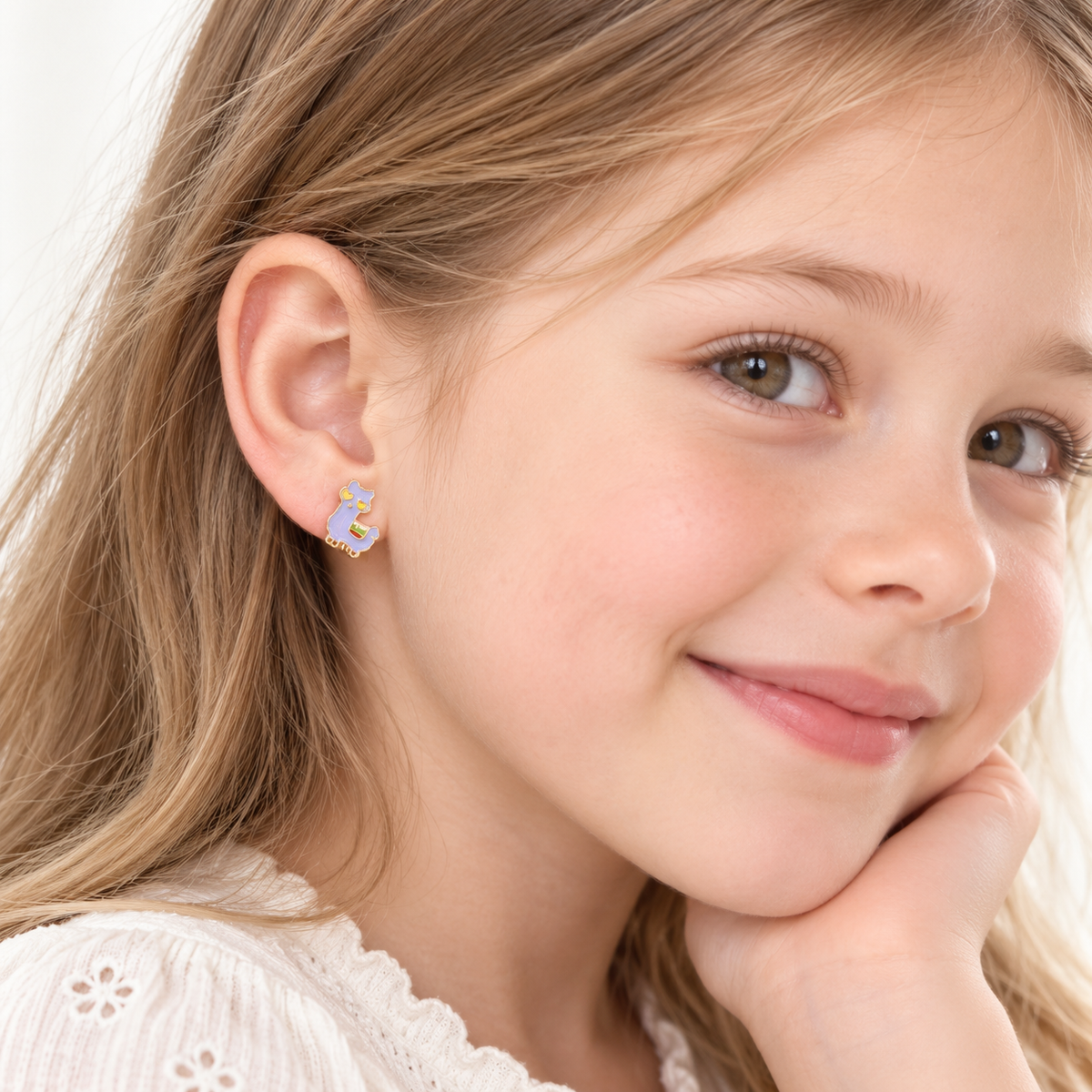 Purple Llama Clip-On Earrings - worn on the ear