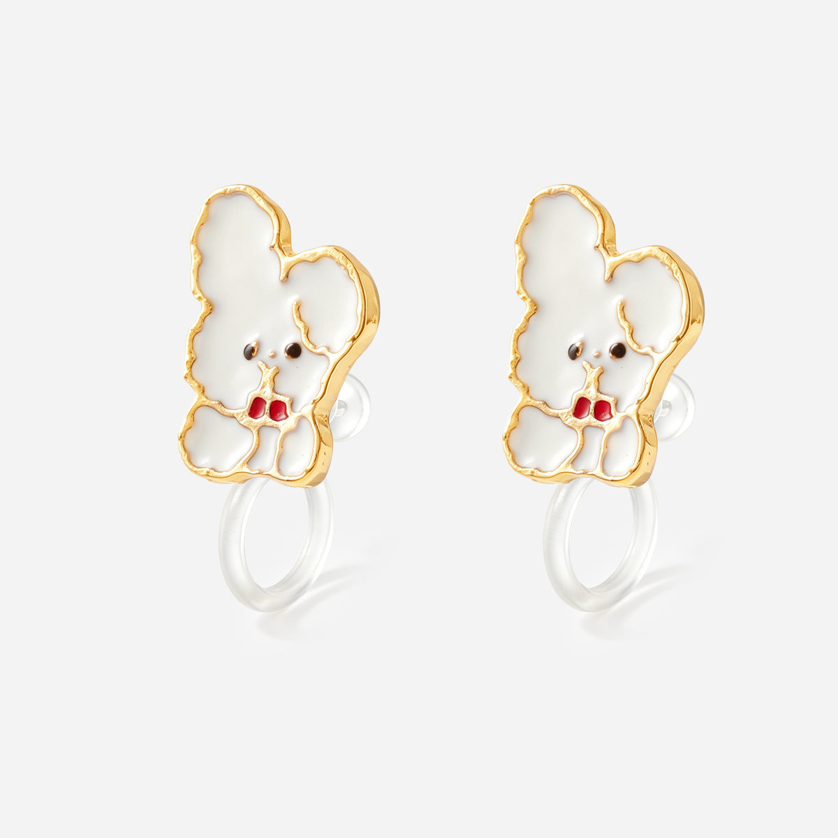 Little White Bunny Clip-On Earrings - resin clip detail