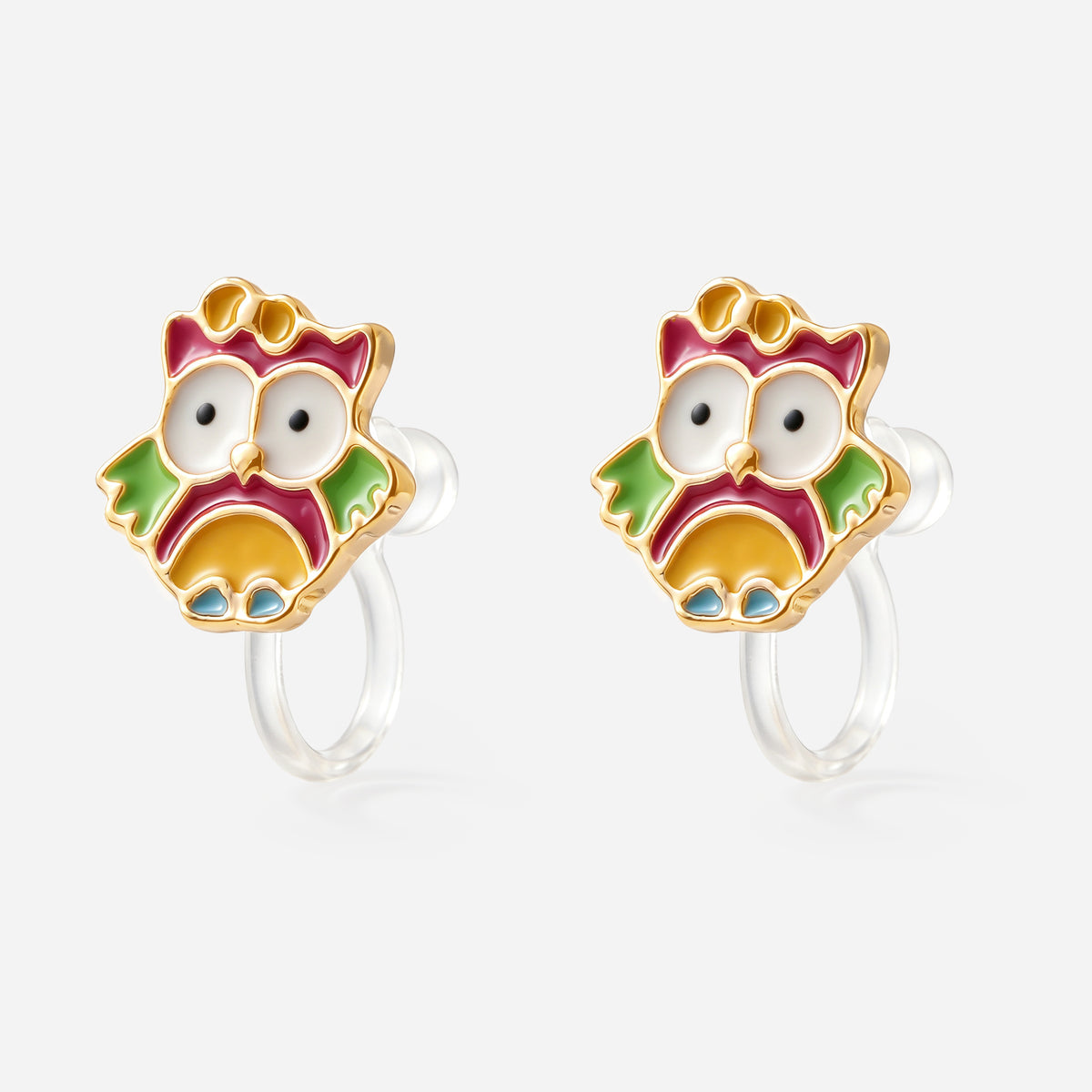 Rainbow Owl Clip-On Earrings - product view