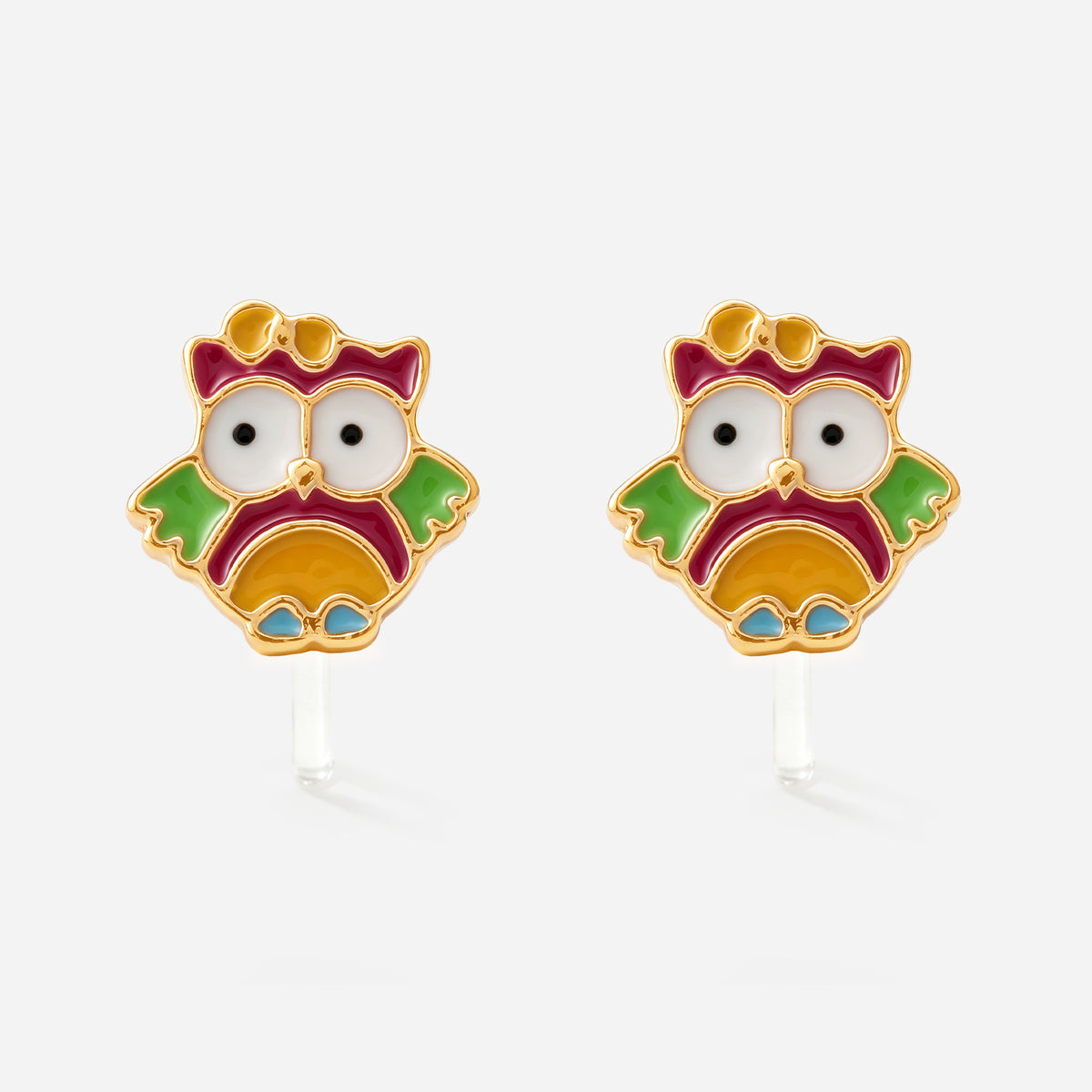 Rainbow Owl Clip-On Earrings - resin clip detail