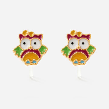 Rainbow Owl Clip-On Earrings - resin clip detail