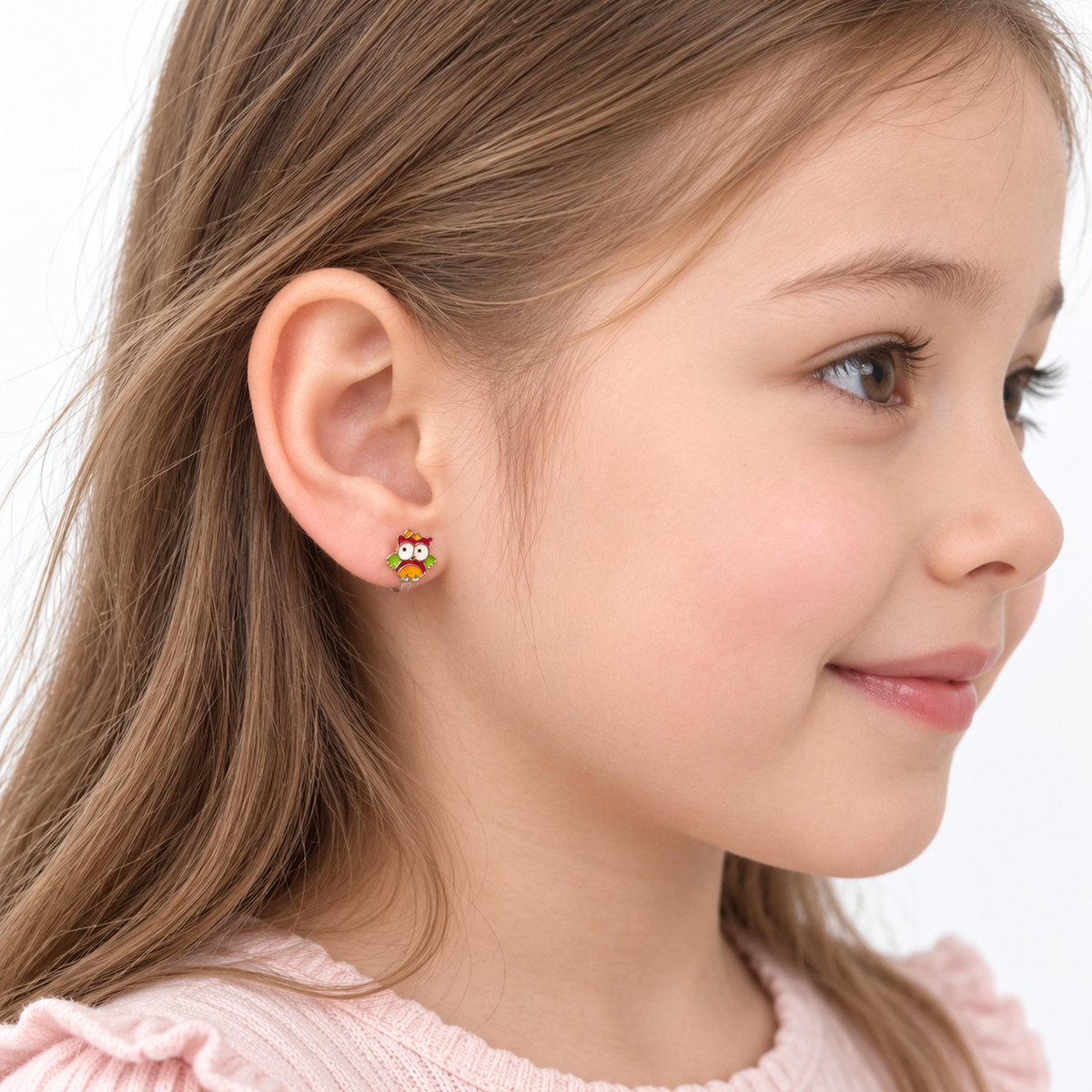 Rainbow Owl Clip-On Earrings - worn on the ear