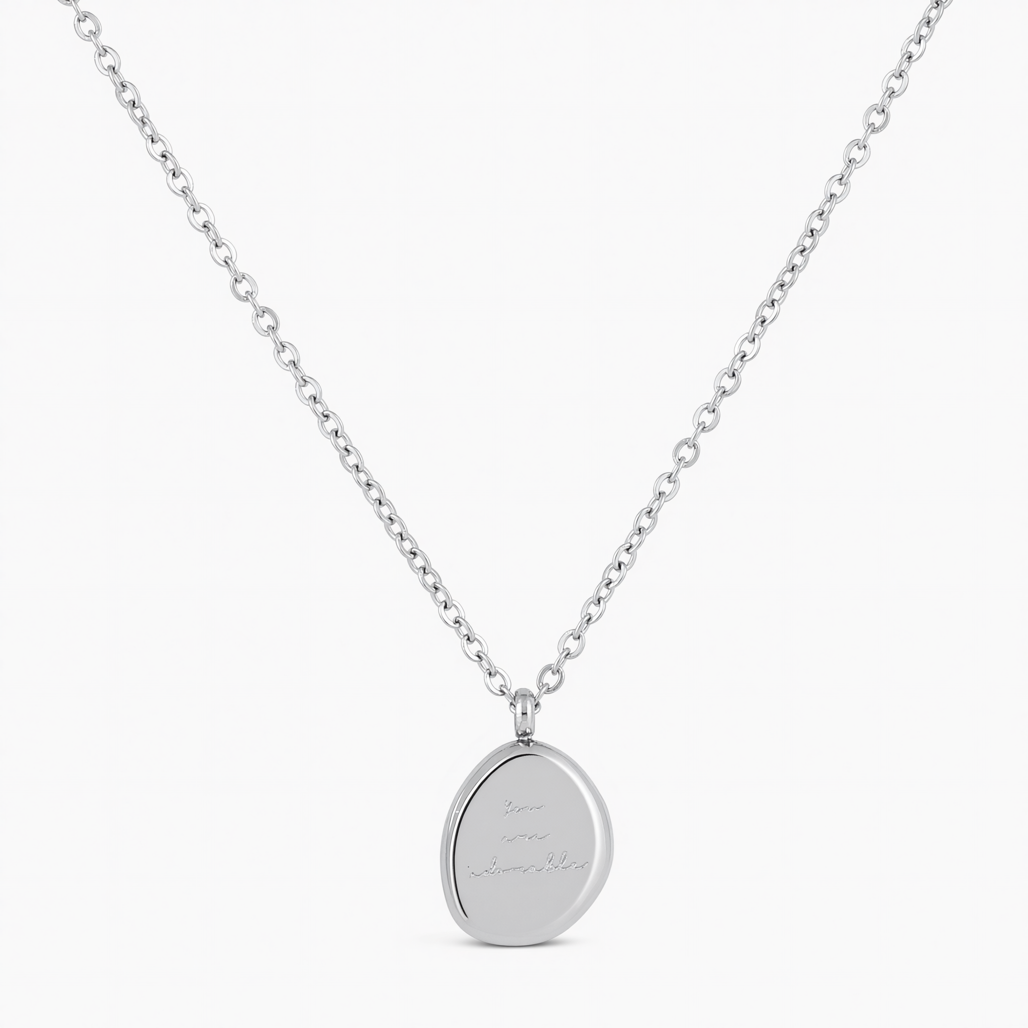 Organic Engraved Oval Pendant Necklace
