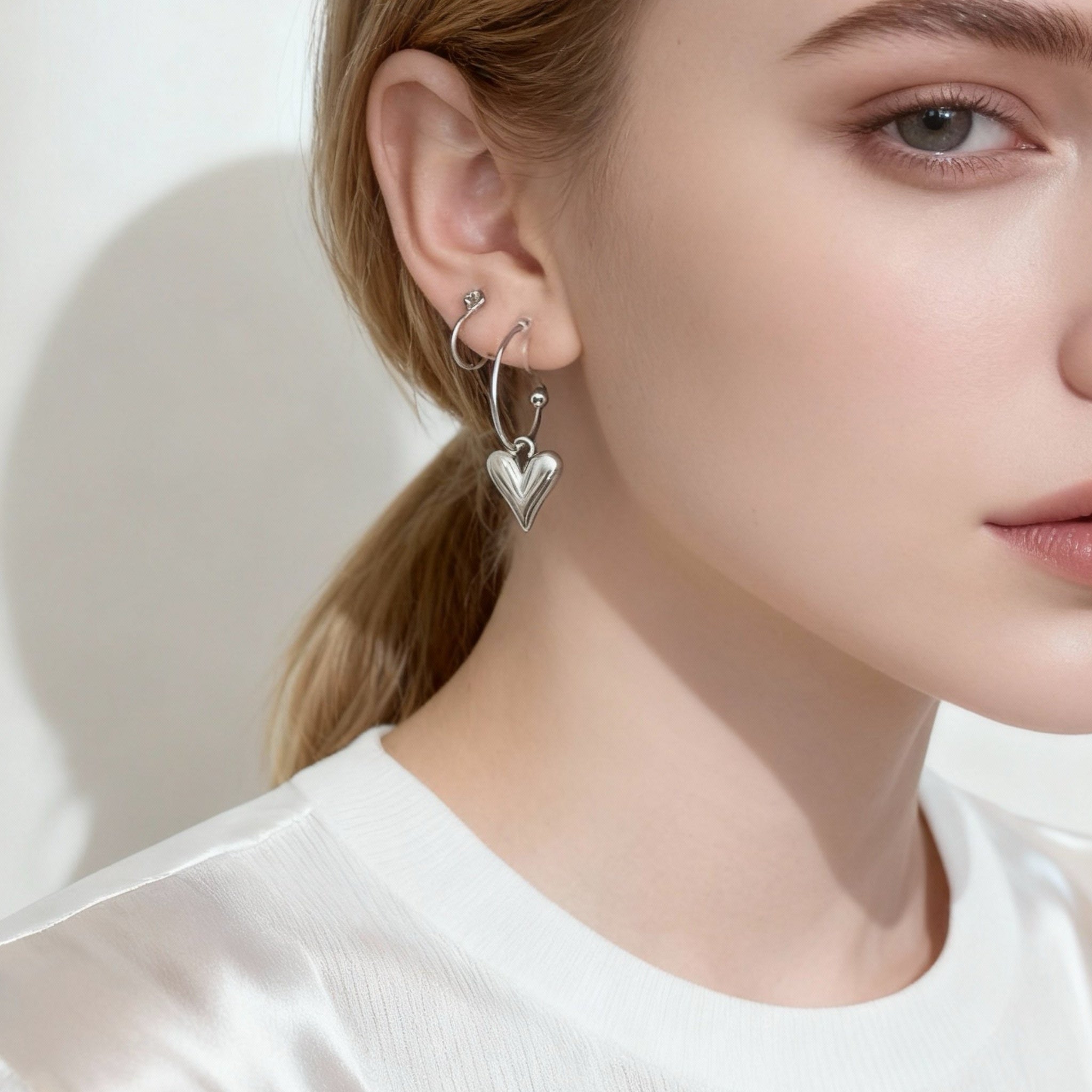 Heart Clip-On Chain Earrings