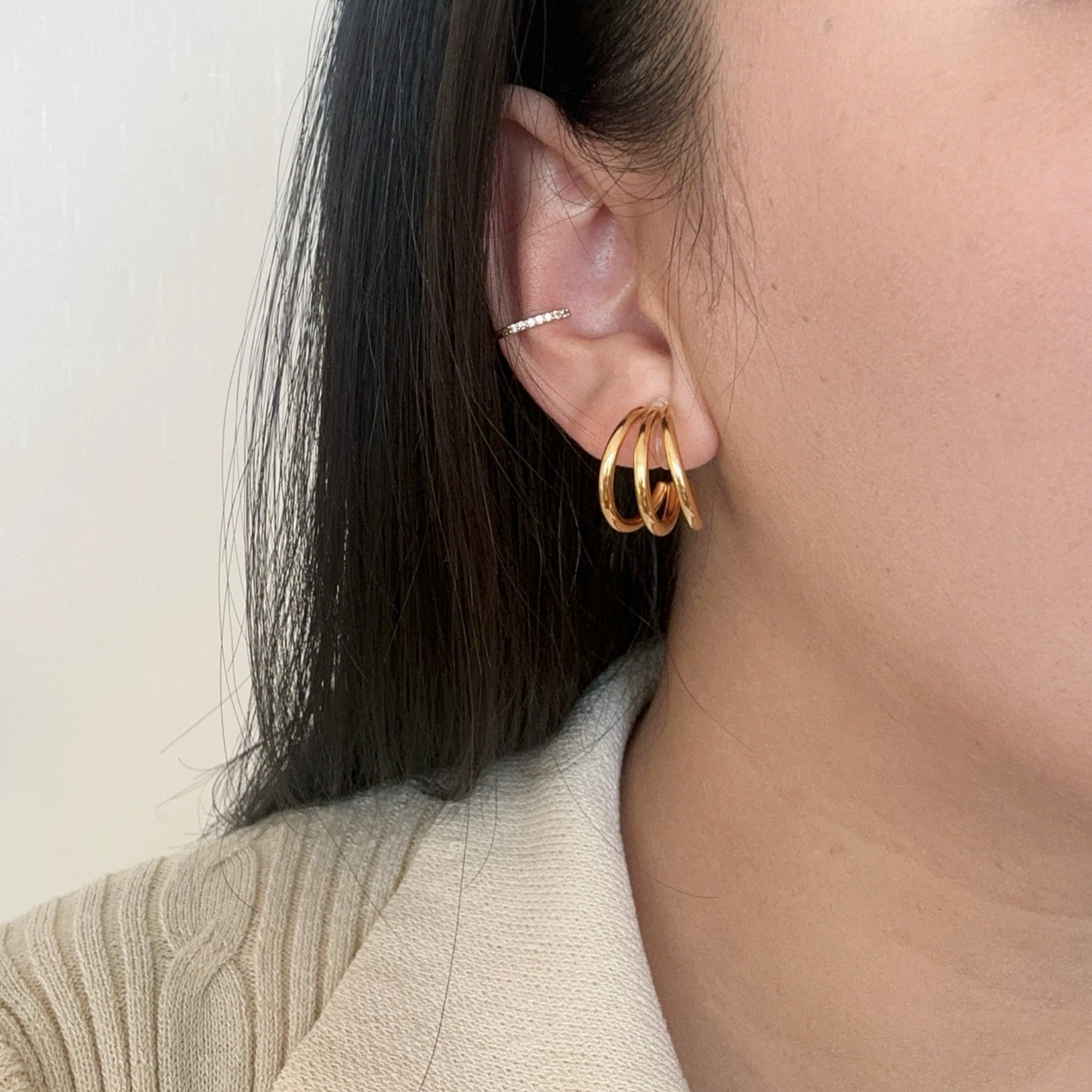 Large three-wire Clip-on Hoop Earrings