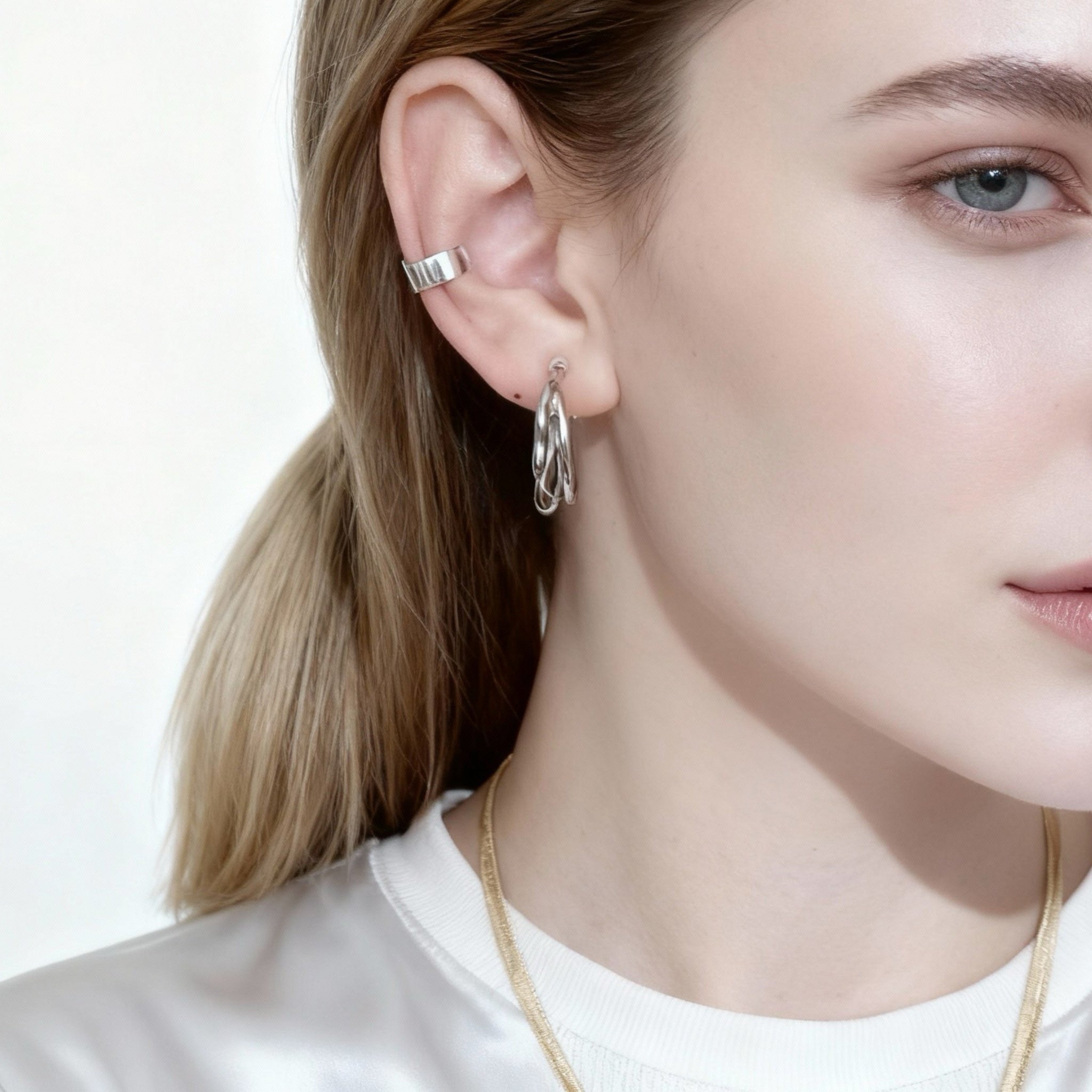 Textured Bamboo-Inspired Clip-On Hoop Earrings