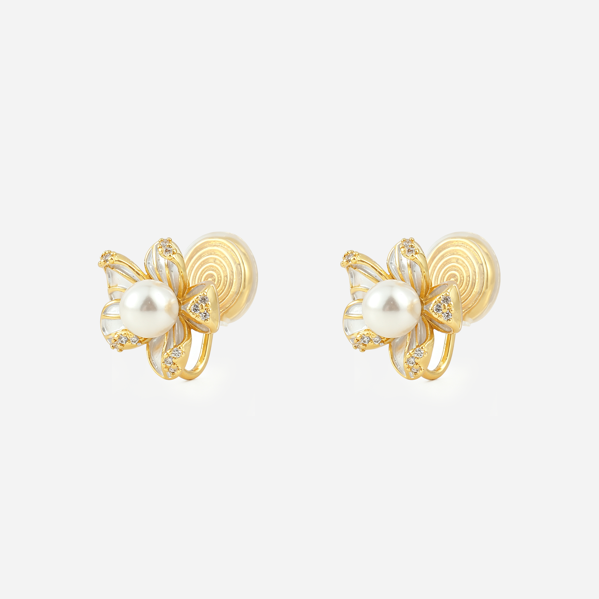 Bloom Pearl Clip-On Stud Earrings in gold angled view