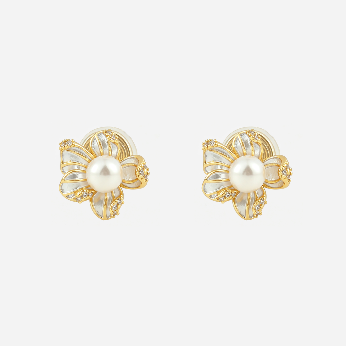 Bloom Pearl Clip-On Stud Earrings in gold front view