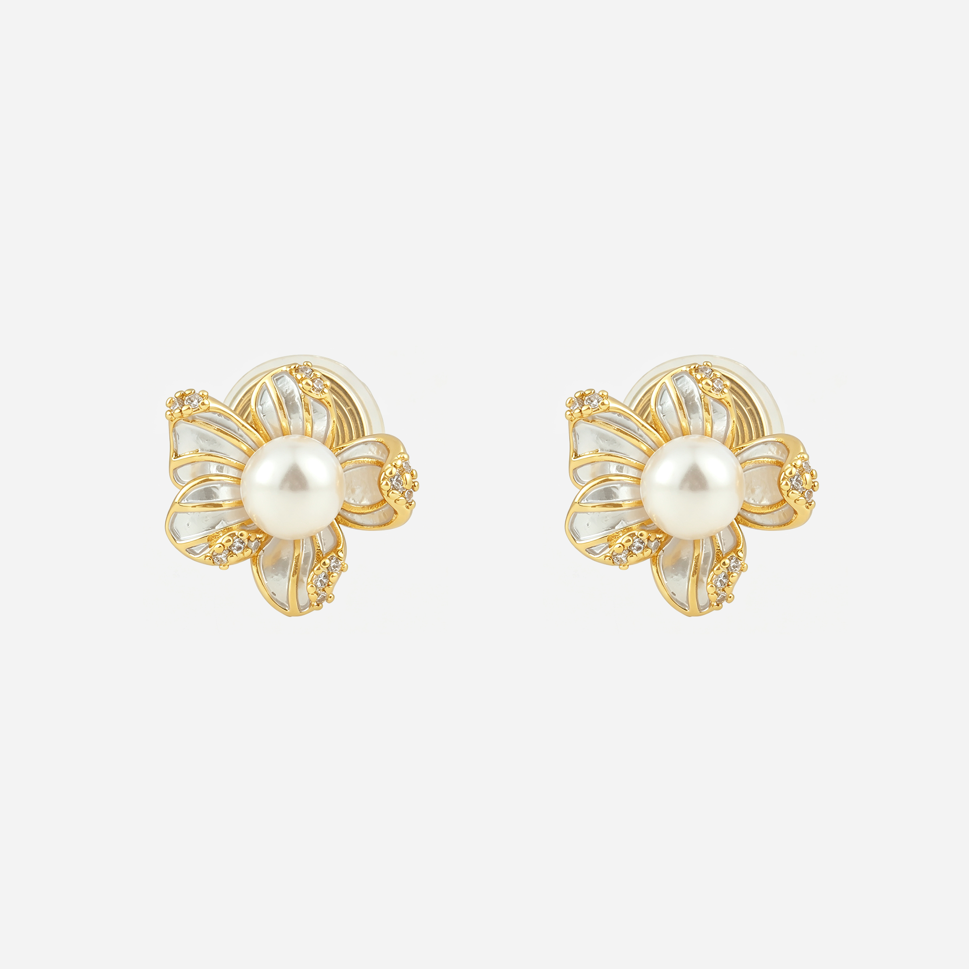 Bloom Pearl Clip-On Stud Earrings in gold front view