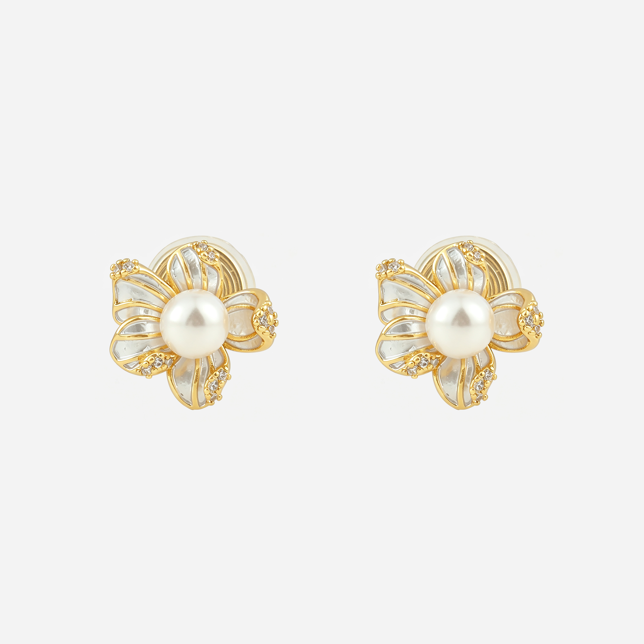 Bloom Pearl Clip-On Stud Earrings in gold front view