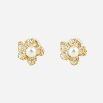 Bloom Pearl Clip-On Stud Earrings in gold front view