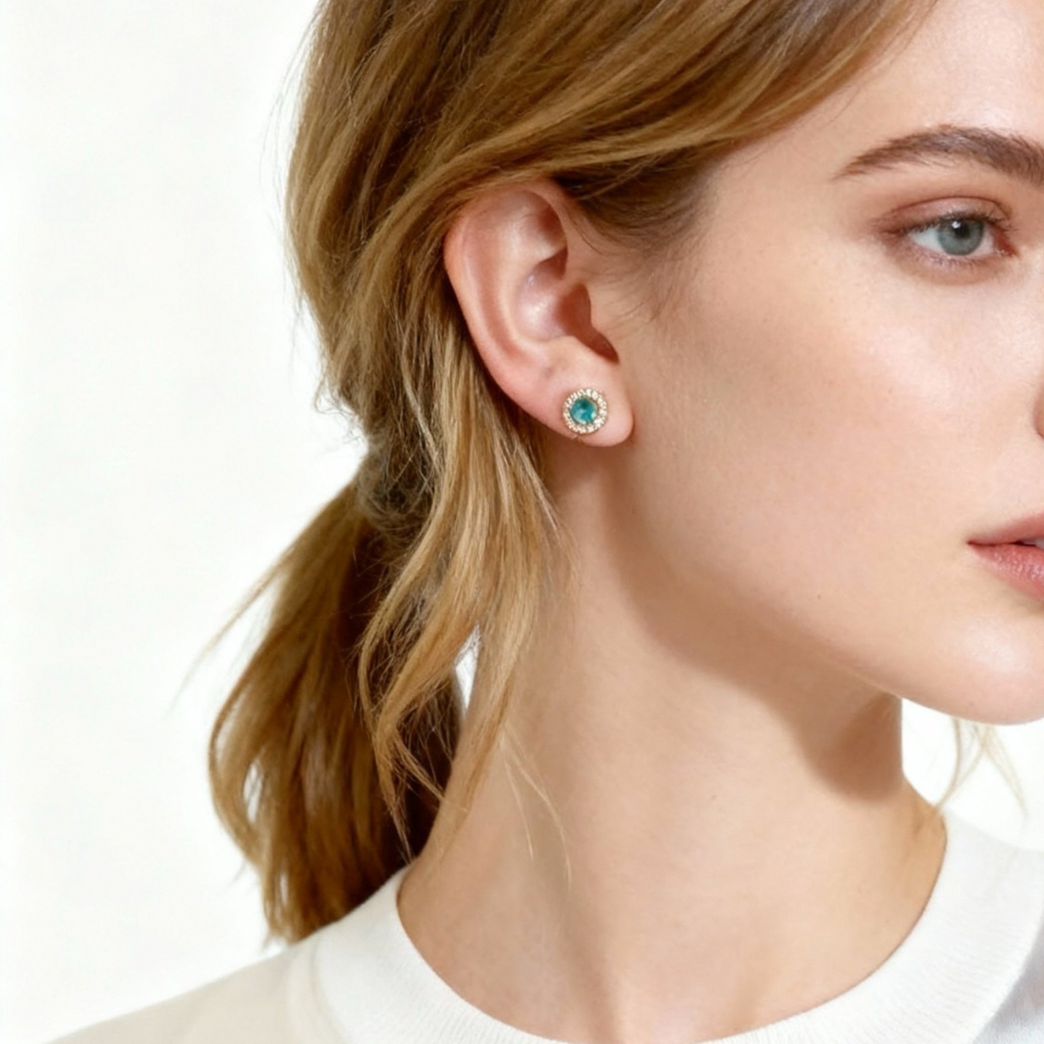 Blue Crystal Clip-On Stud Earrings- Glod for non-pierced ears – SOMIY