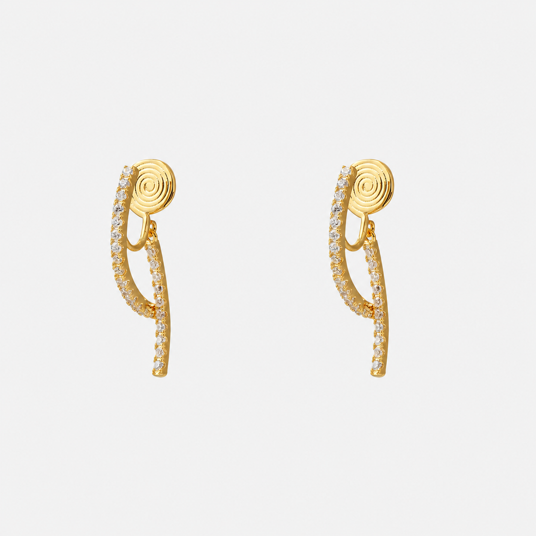 Gold crystal ribbon clip-on dangle earrings with mosquito coil clips | SOMIY