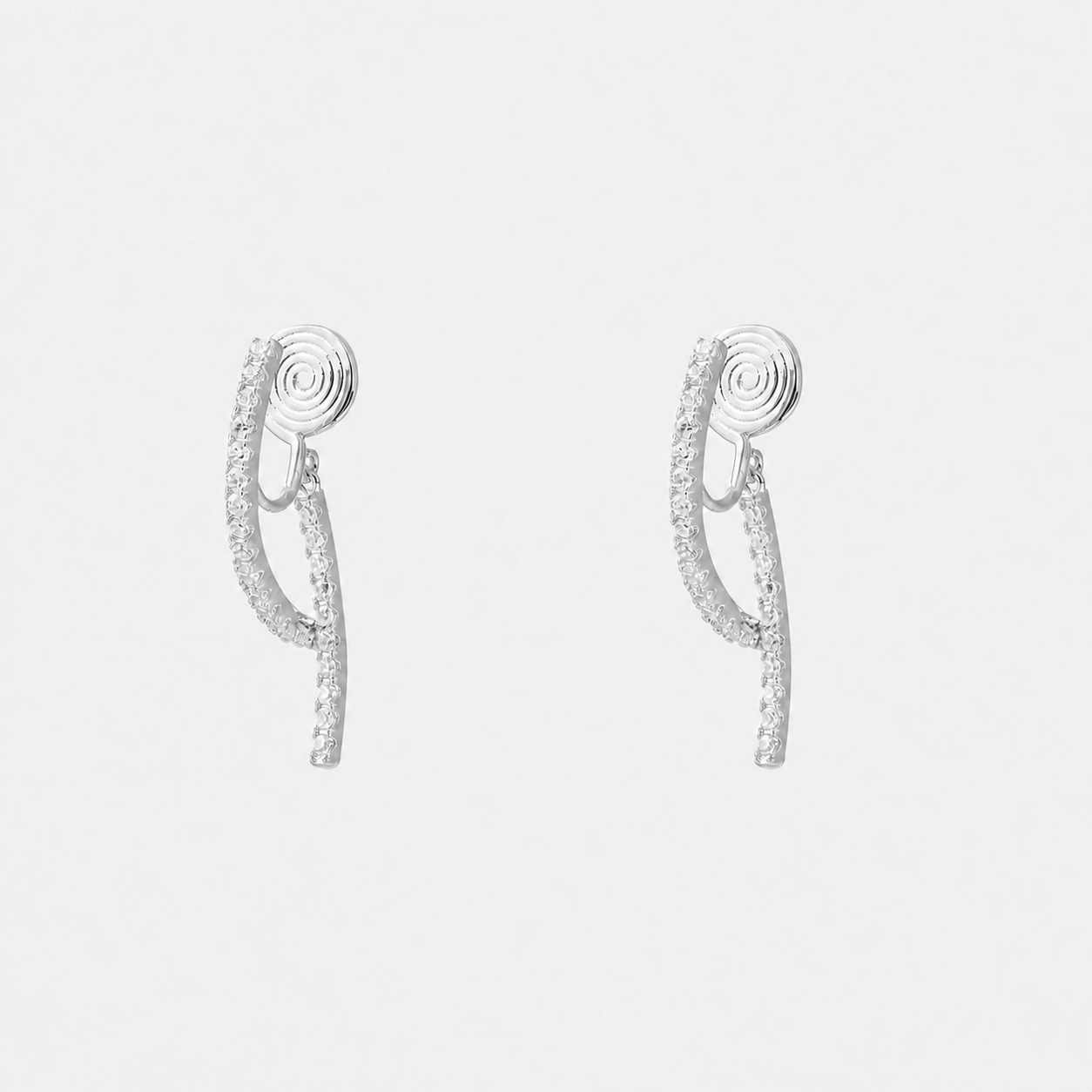 Silver crystal ribbon clip-on dangle earrings with mosquito coil clips | SOMIY