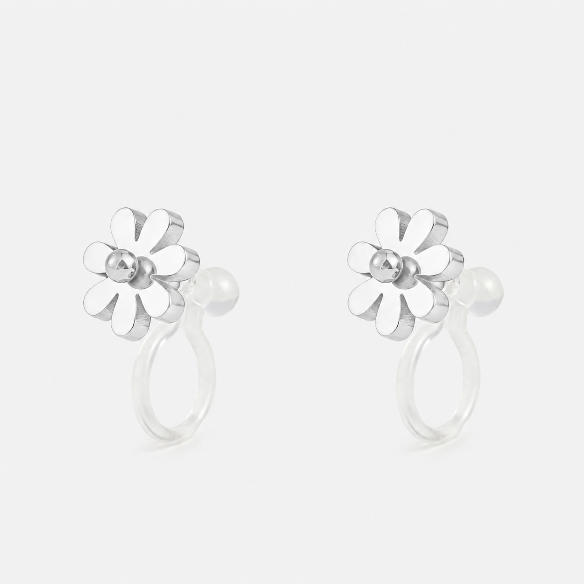 Daisy Clip-On Stud Earrings in silver angle view