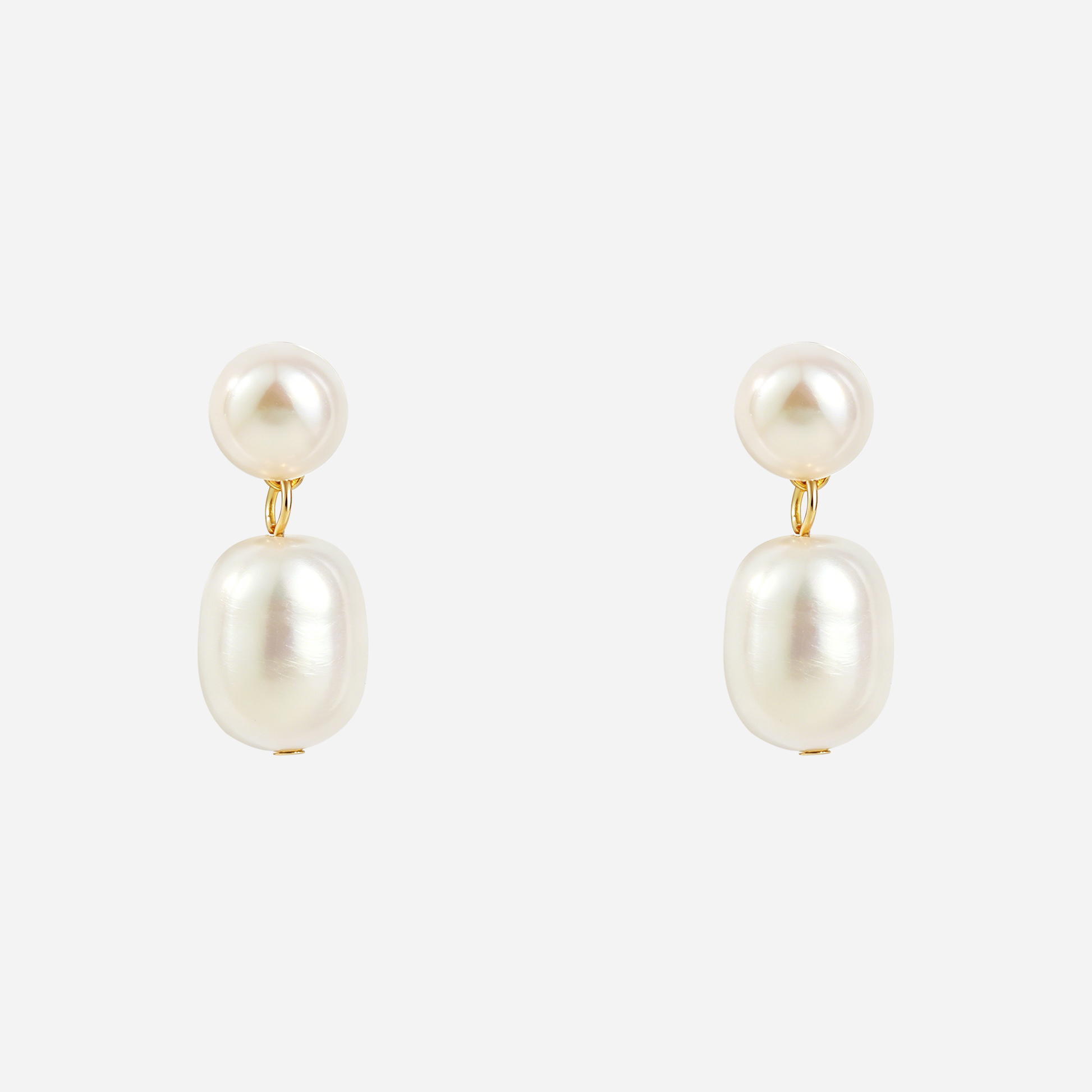 Duo Pearl Cascade Clip-On Earrings in Gold front view
