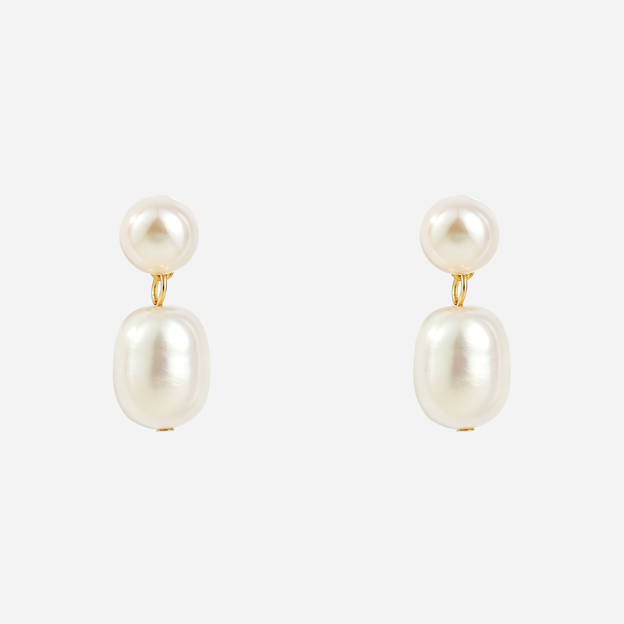 Duo Pearl Cascade Clip-On Earrings in Gold front view