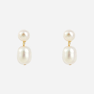 Duo Pearl Cascade Clip-On Earrings in Gold front view