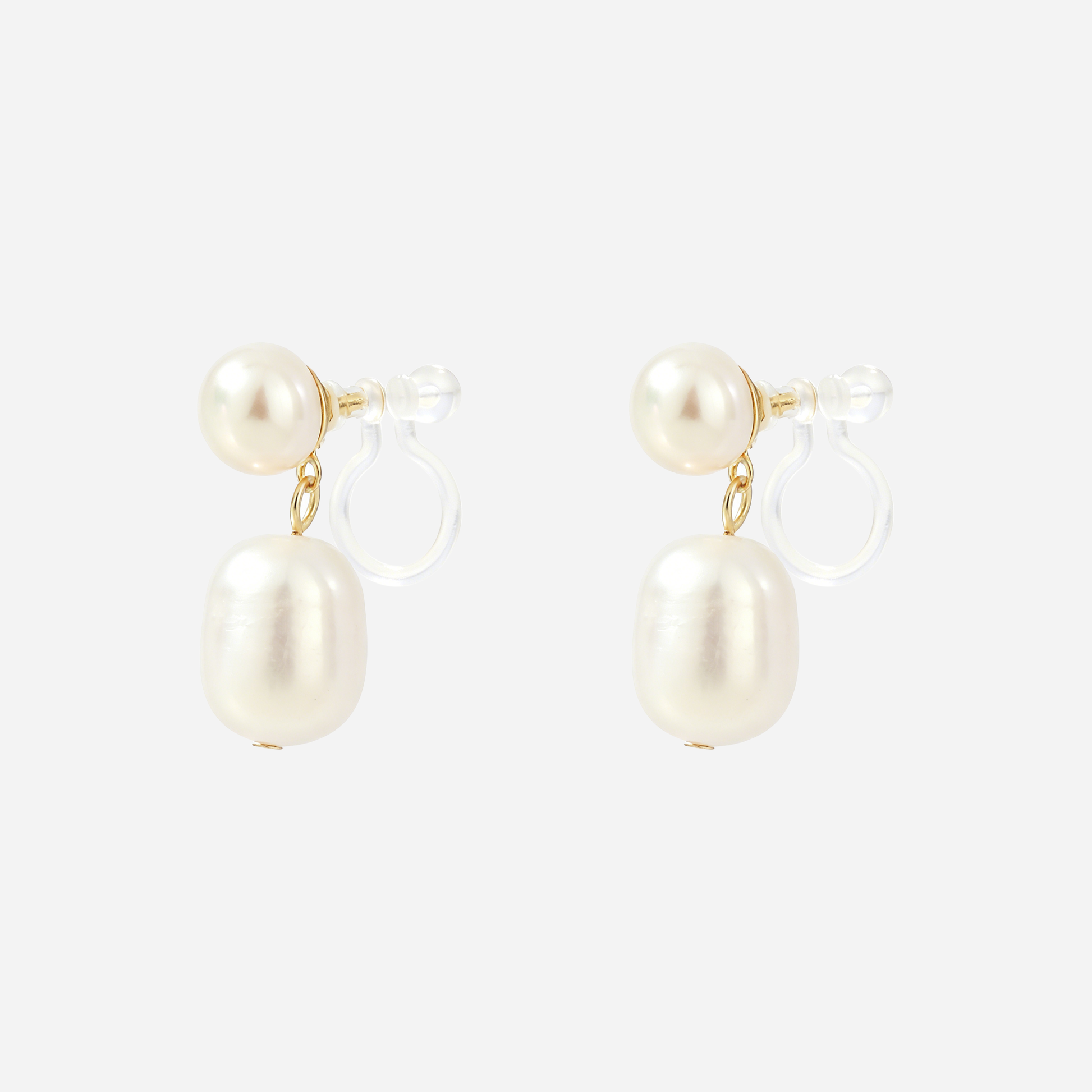 Duo Pearl Cascade Clip-On Earrings in Gold side view