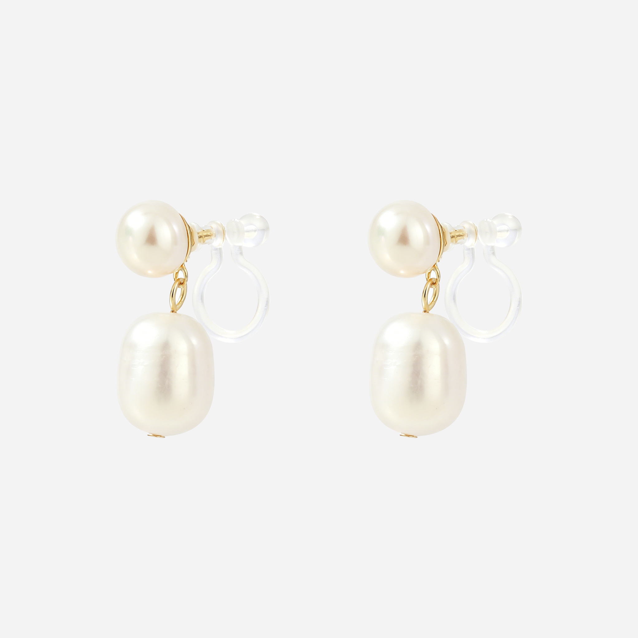 Duo Pearl Cascade Clip-On Earrings in Gold side view