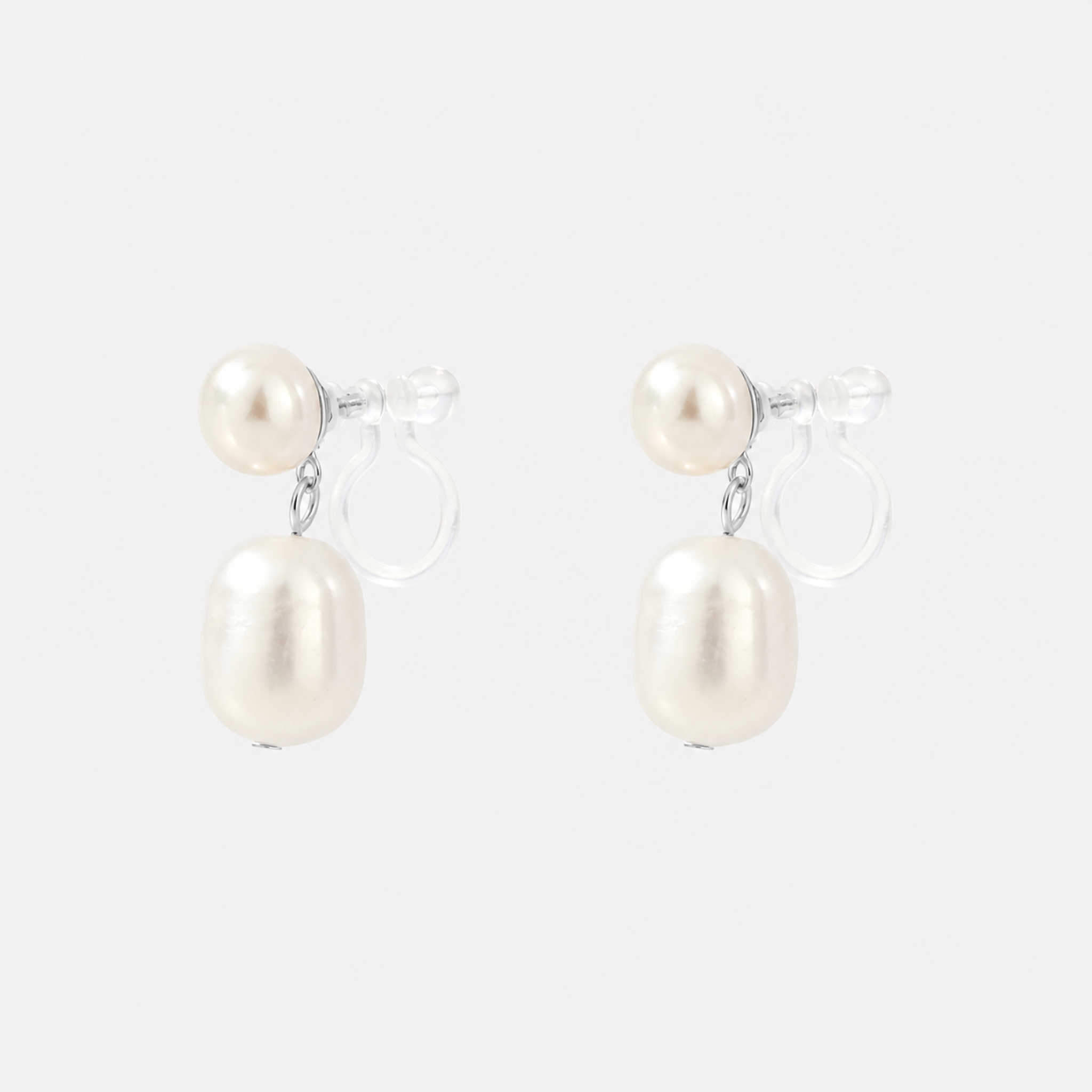 Duo Pearl Cascade Clip-On Earrings in Silver product view