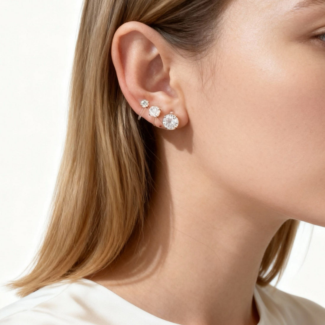 S925 Sterling Silver Small Diamond Clip-on Stud Earrings