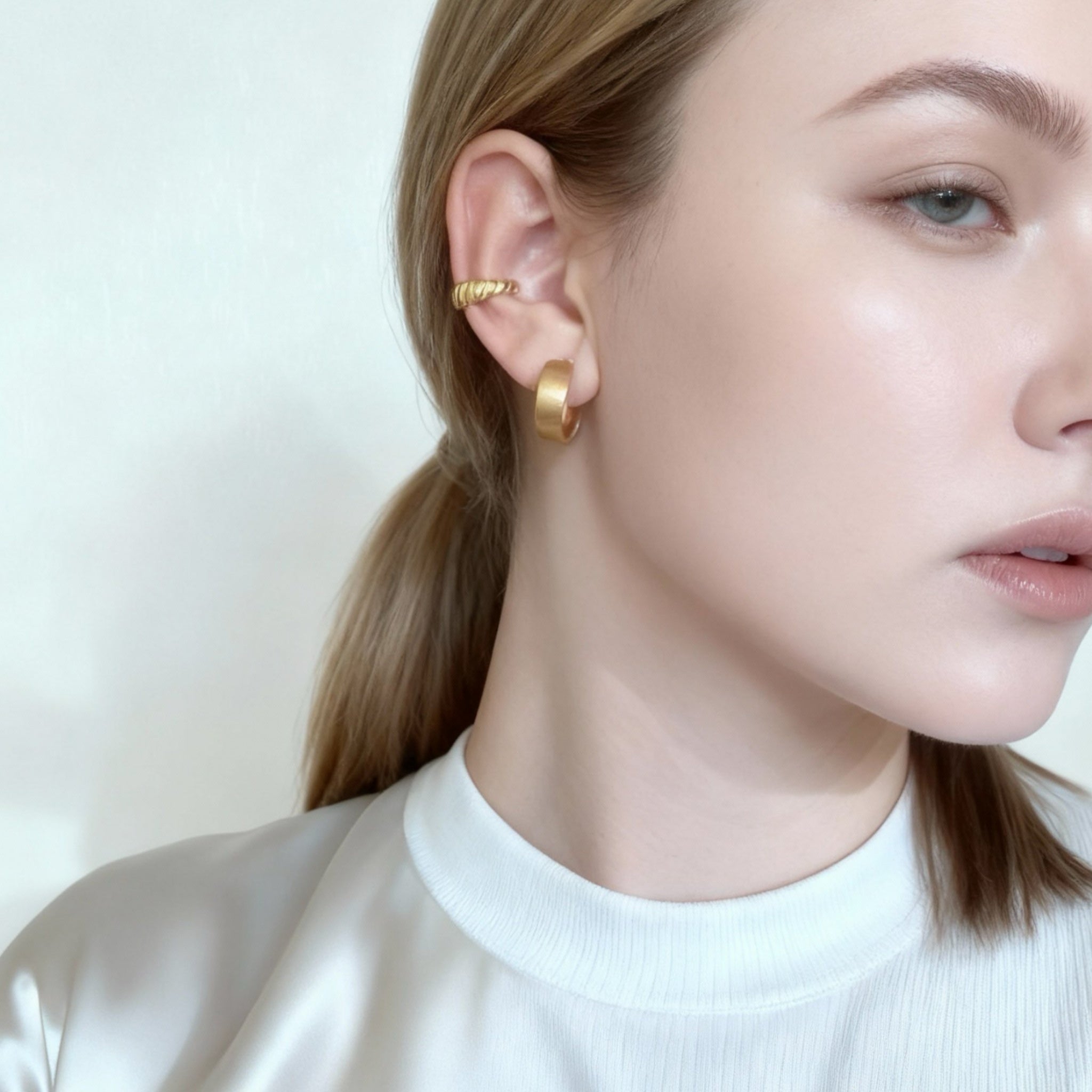 Matte C-Shaped Clip-On Hoop Earrings