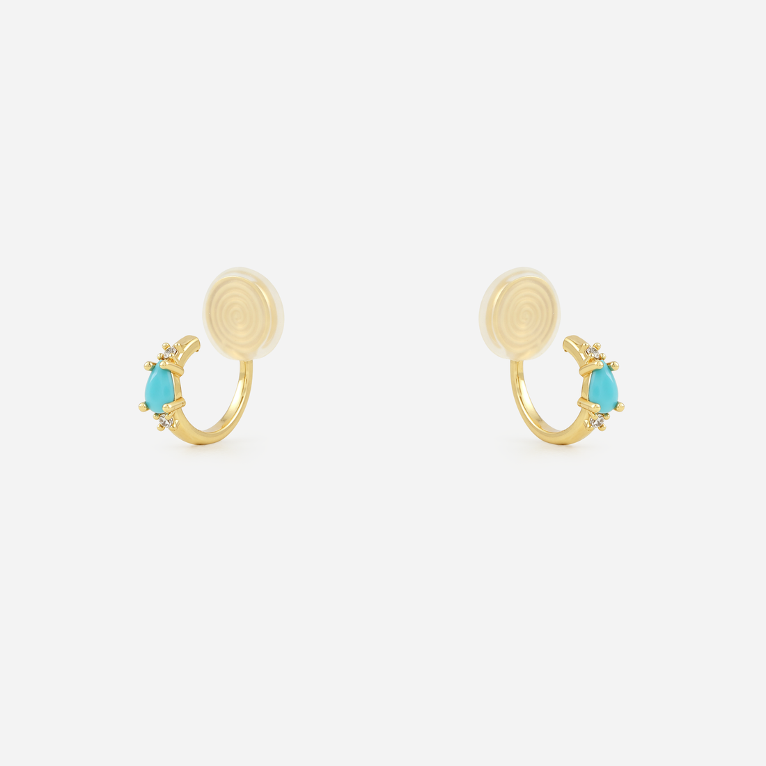 Gold green teardrop clip-on hoop earrings with mosquito coil clips | SOMIY