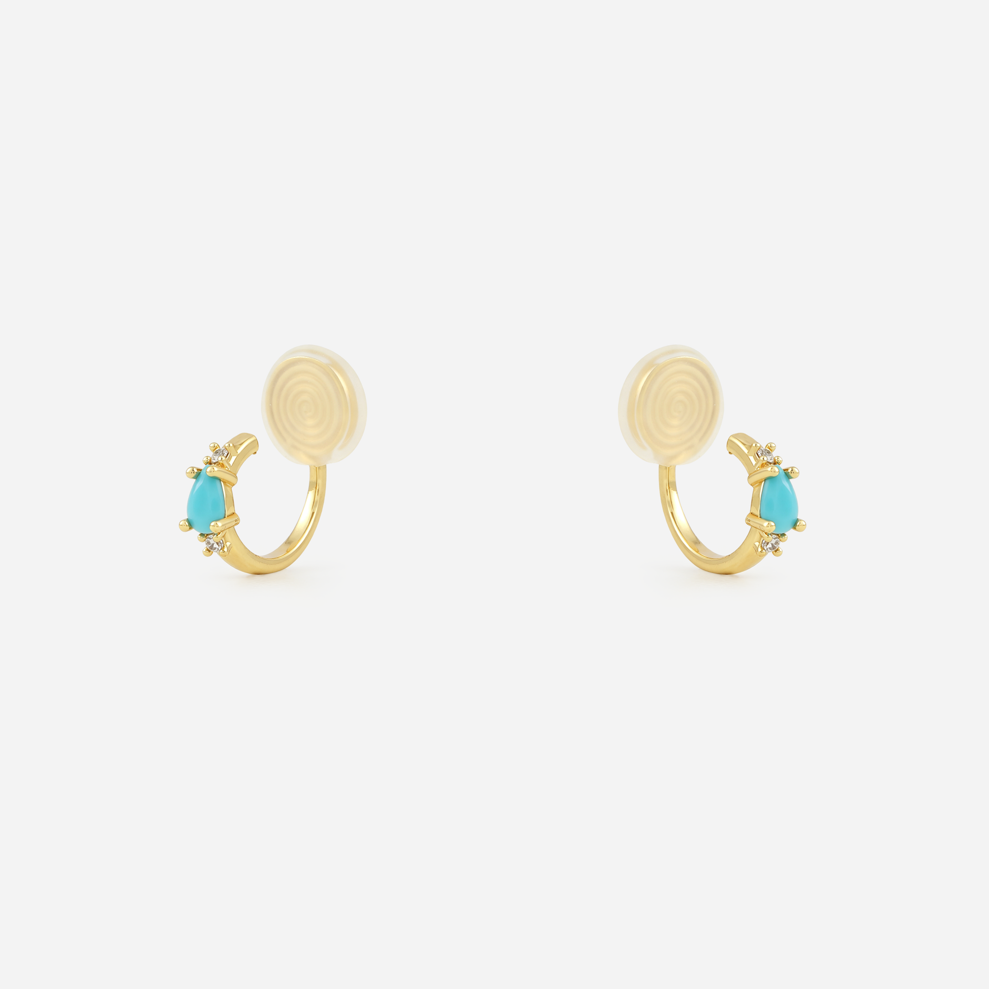 Gold green teardrop clip-on hoop earrings with mosquito coil clips | SOMIY