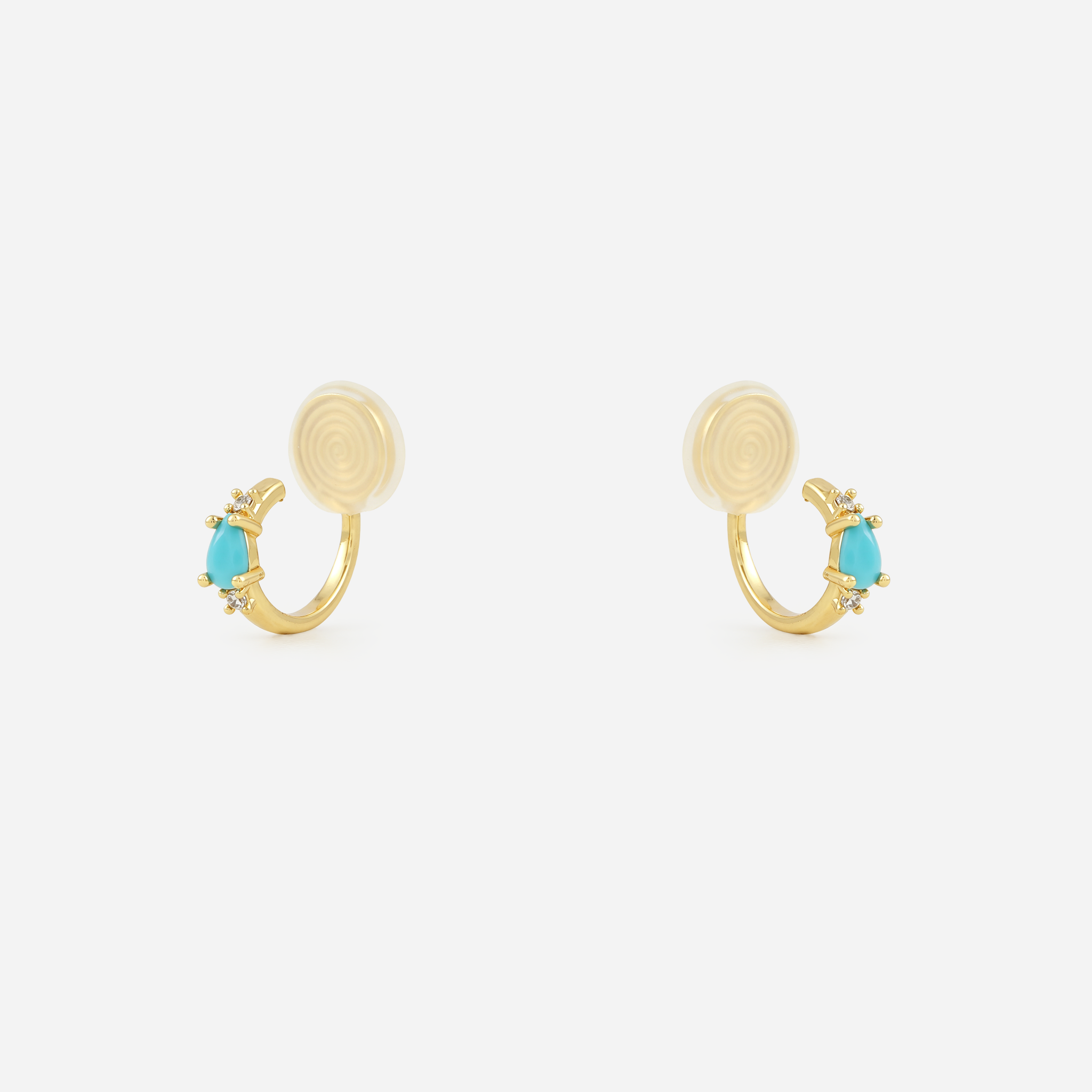 Gold green teardrop clip-on hoop earrings with mosquito coil clips | SOMIY