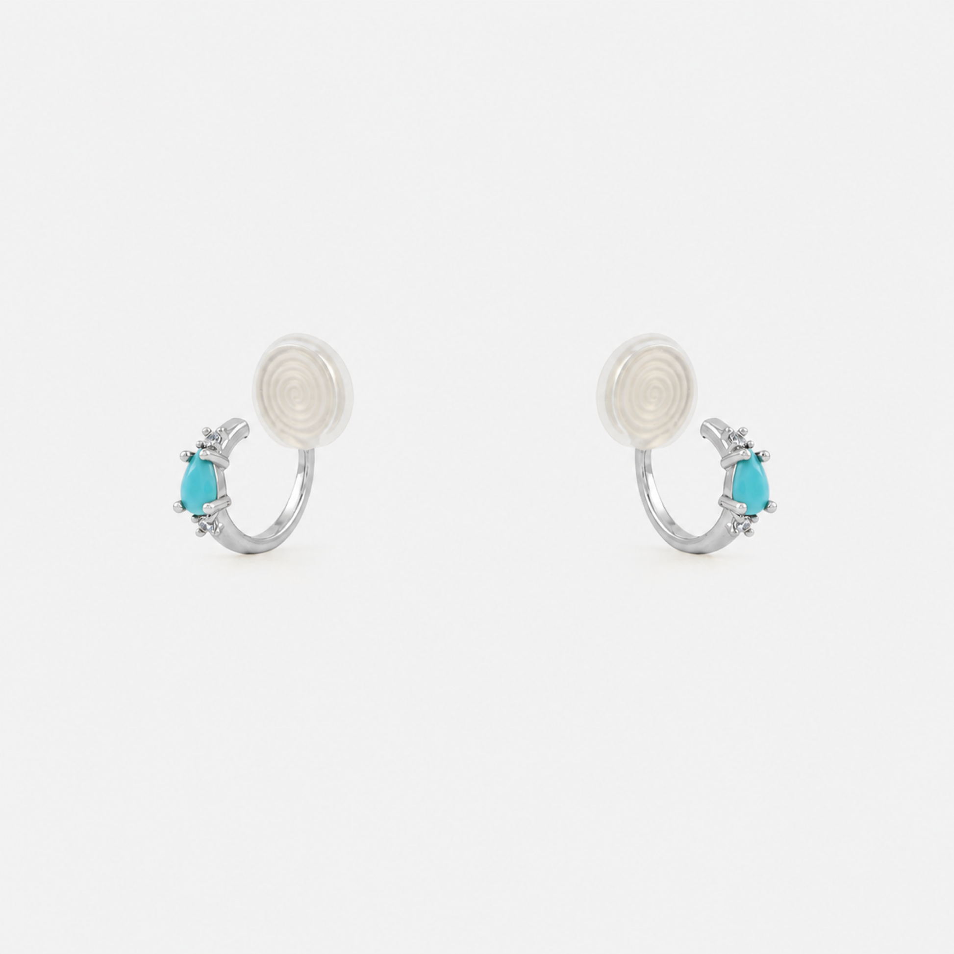 Silver green teardrop clip-on hoop earrings with mosquito coil clips | SOMIY