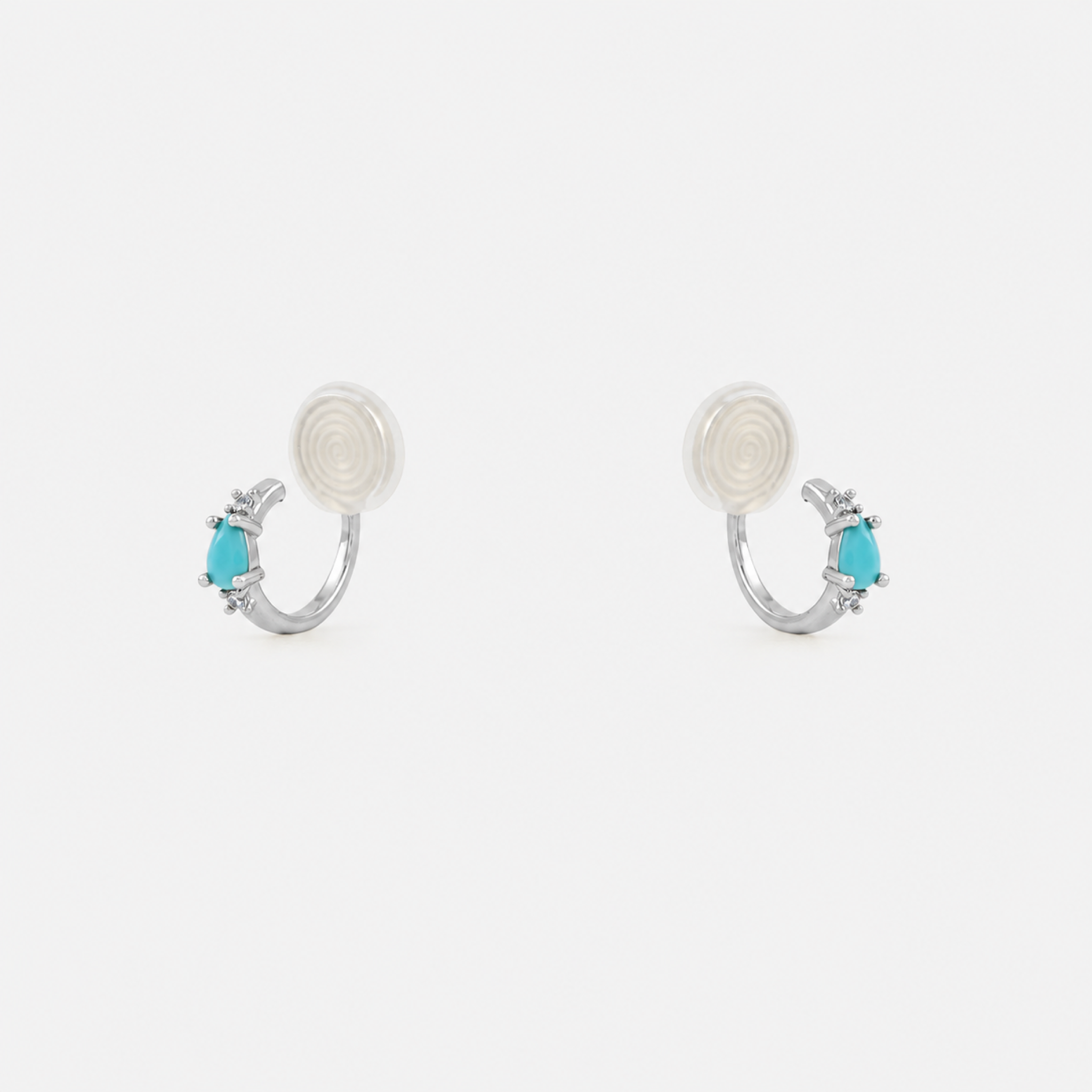 Silver green teardrop clip-on hoop earrings with mosquito coil clips | SOMIY