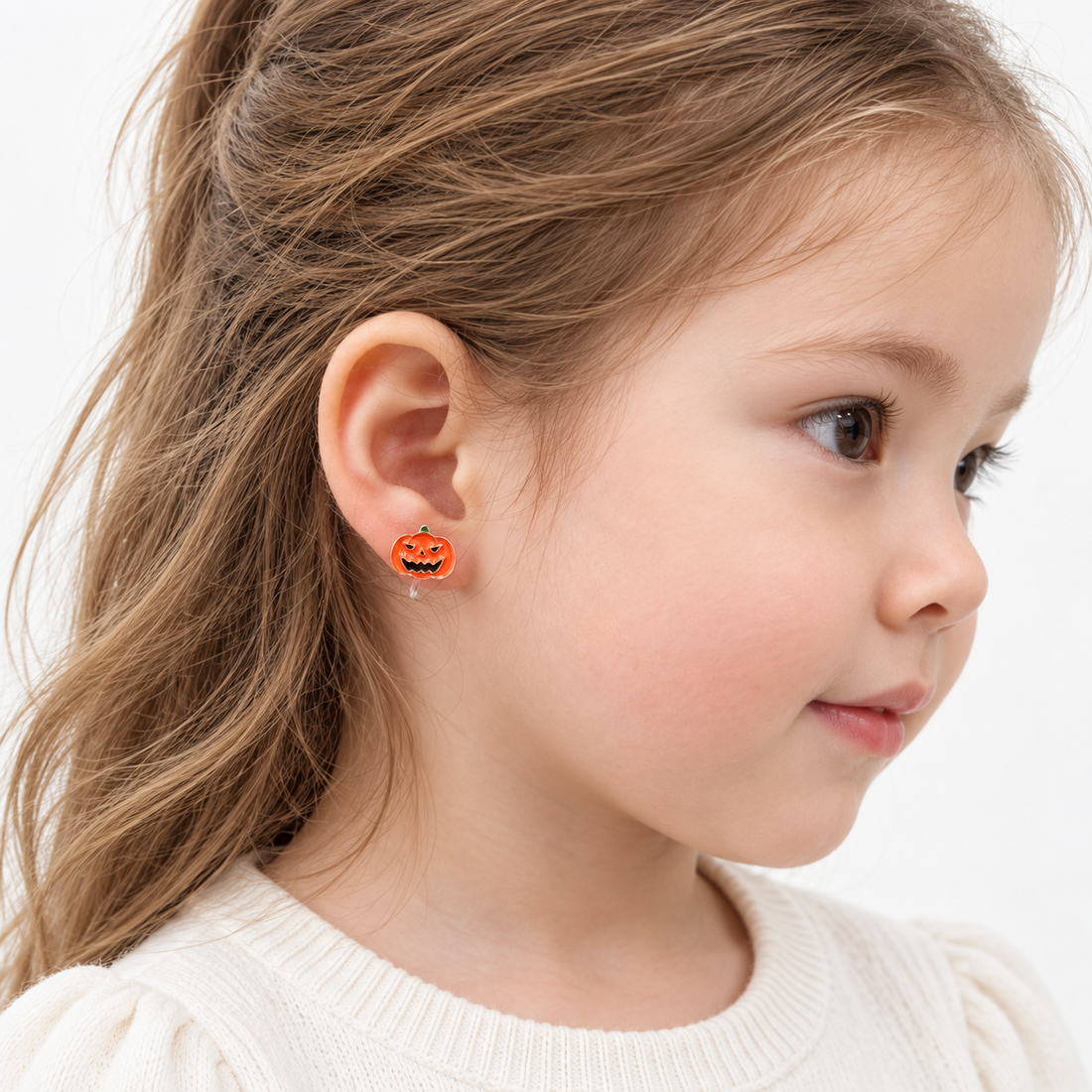 Mischievous Pumpkin Clip-On Earrings for Girls, front product view