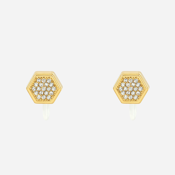 Gold hexagon crystal clip-on stud earrings with invisible resin clips | SOMIY