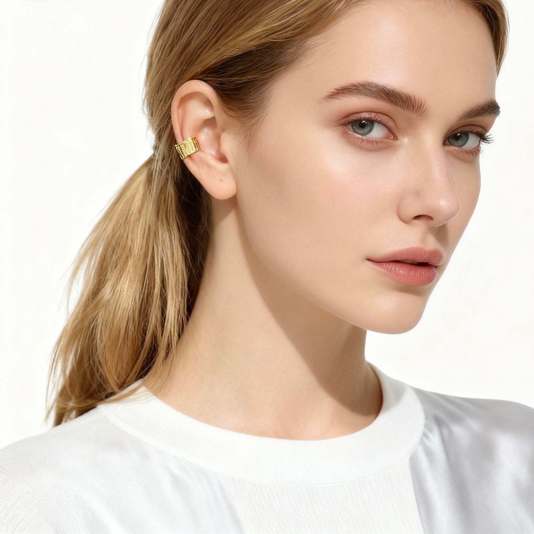 S925 Sterling Silver Embossed & Debossed Foil Texture Ear Cuff