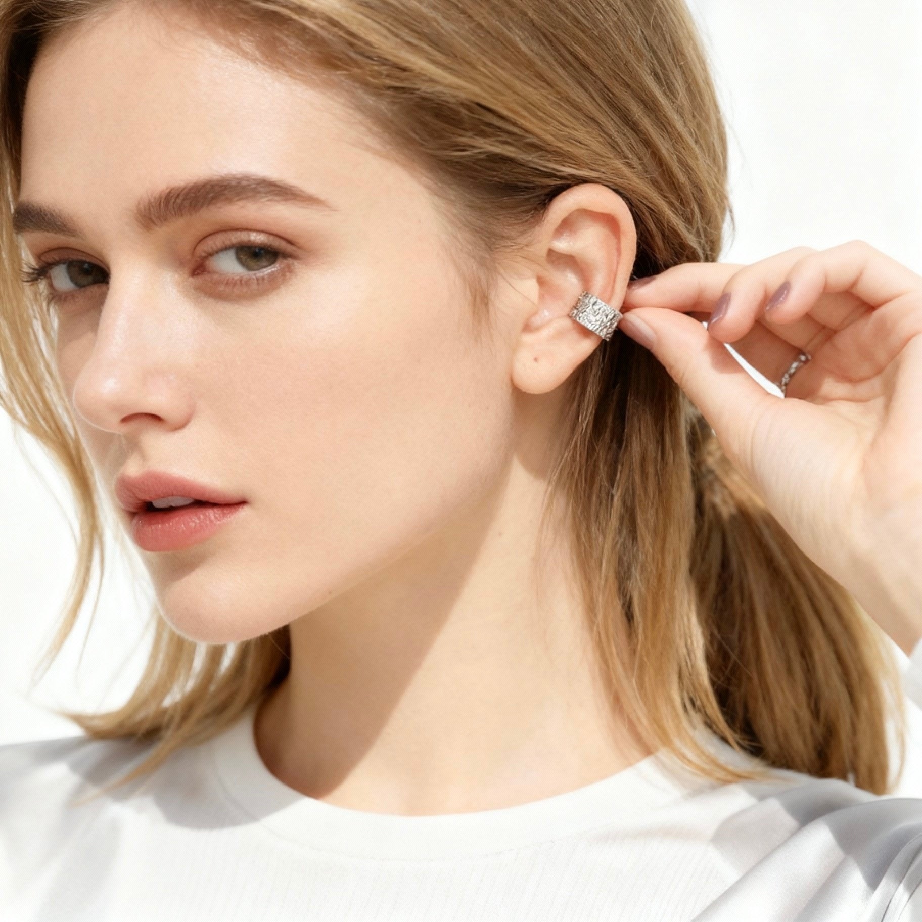 S925 Sterling Silver Embossed & Debossed Foil Texture Ear Cuff