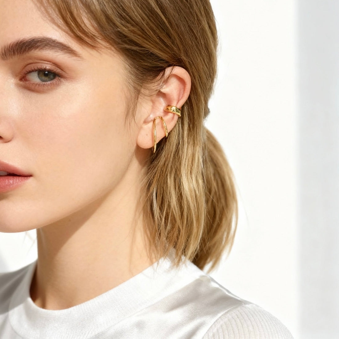 S925 Sterling Silver Geometric Double-Layer Line Circle Ear Cuff