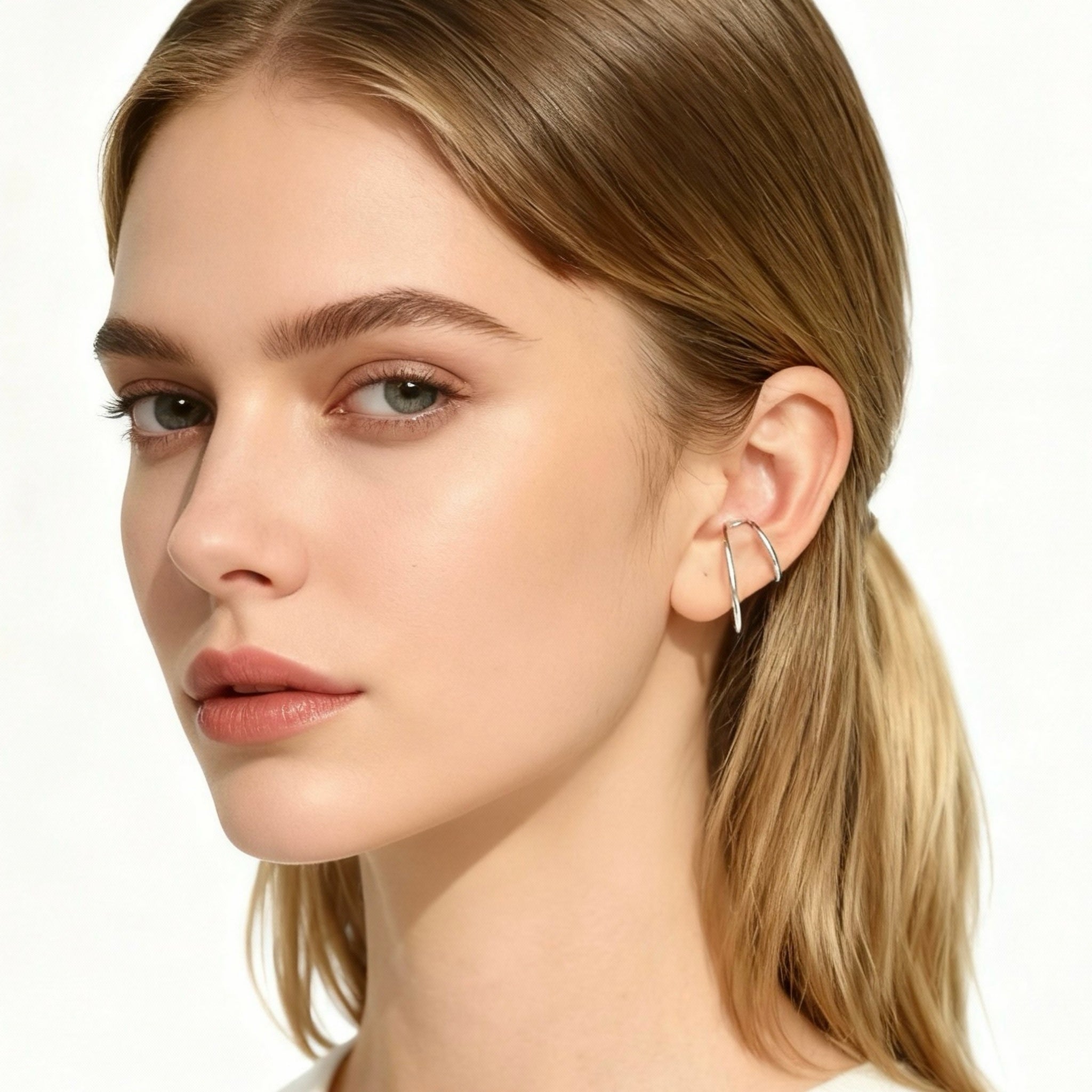 S925 sterling ezüst geometrikus kétrétegű vonalas kör fülbevaló 