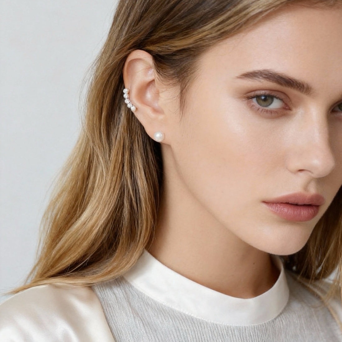 S925 Sterling Silver Geometric-Line Pearl Shell Ear Cuff