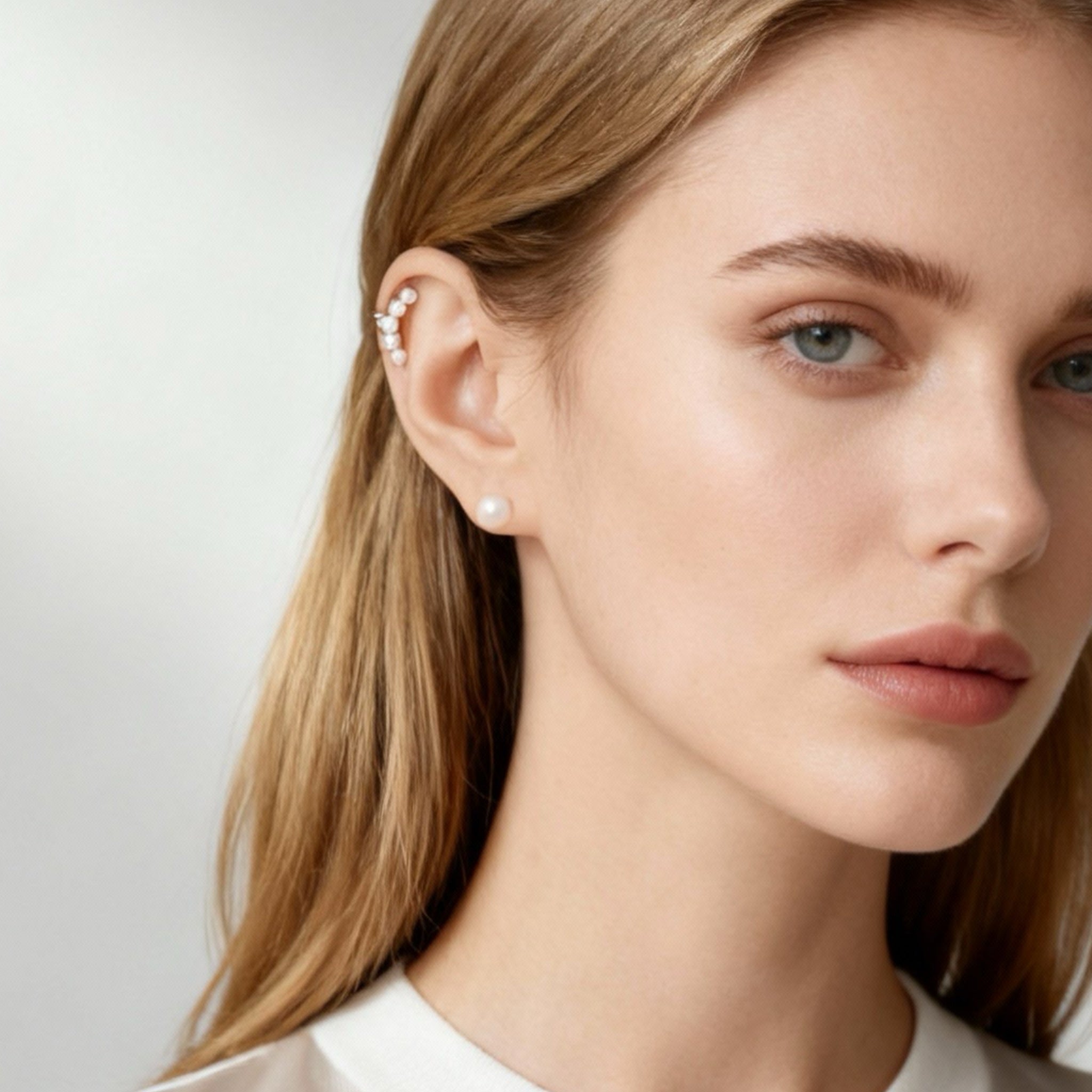 S925 Sterling Silver Geometric-Line Pearl Shell Ear Cuff