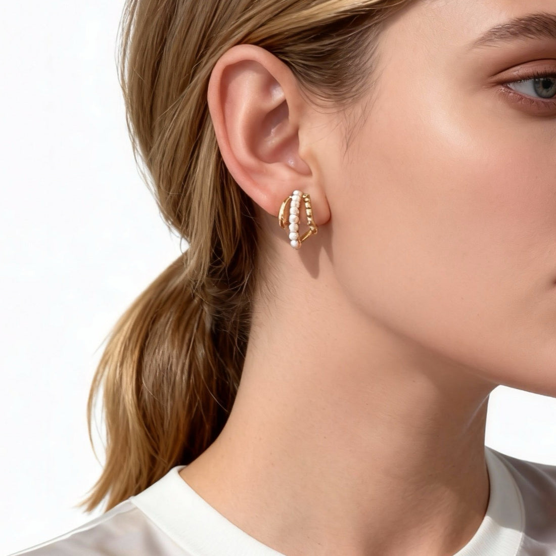 Three-Strand Pearl  Clip-on Stud Earrings for non-pierced ears – SOMIY