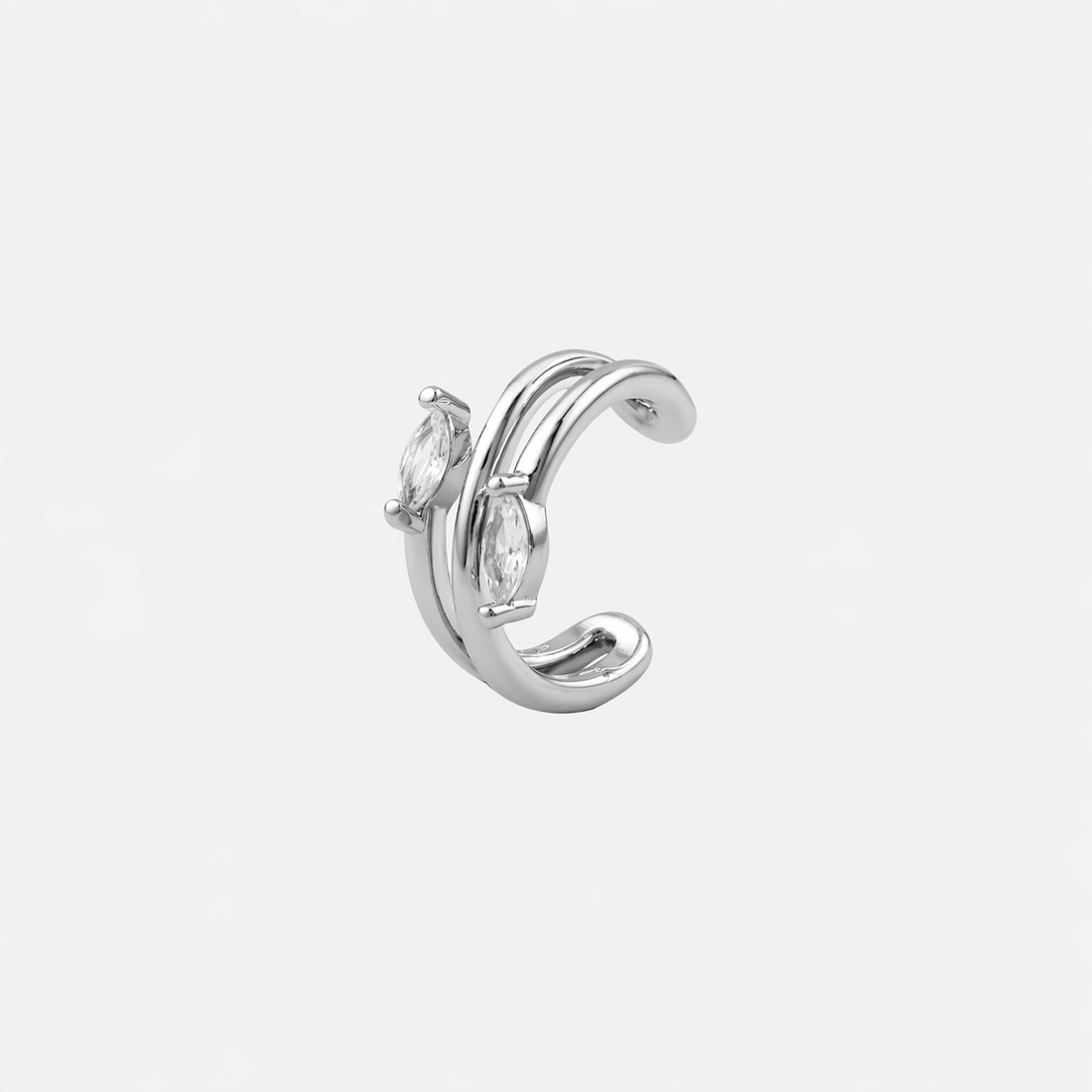 Mini Sparkling Diamond-Set Ear Cuff in 18K silver plating by SOMIY for non-pierced ears.