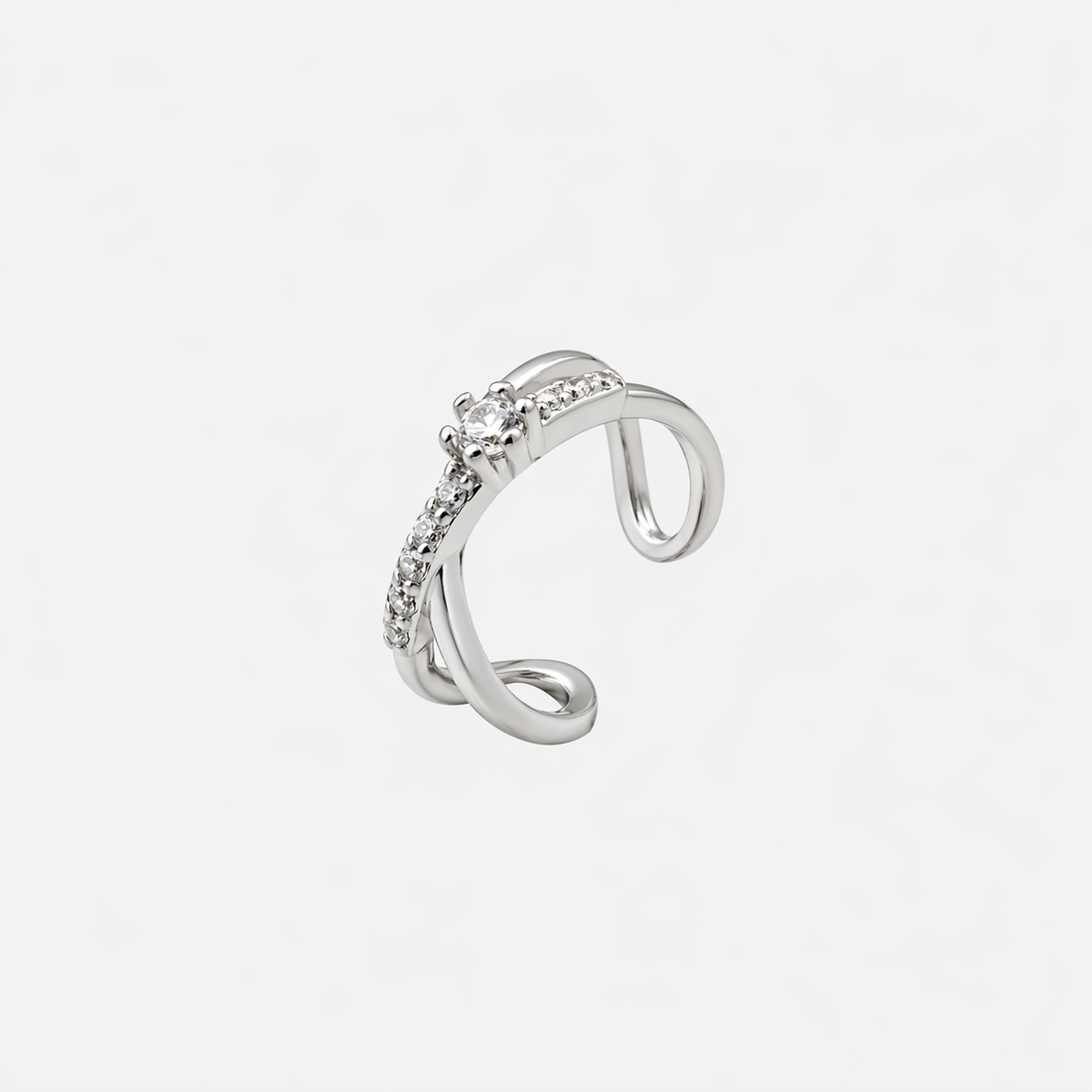 Chic Sparkling Diamond-Set Ear Cuff in 18K silver plating by SOMIY for non-pierced ears.